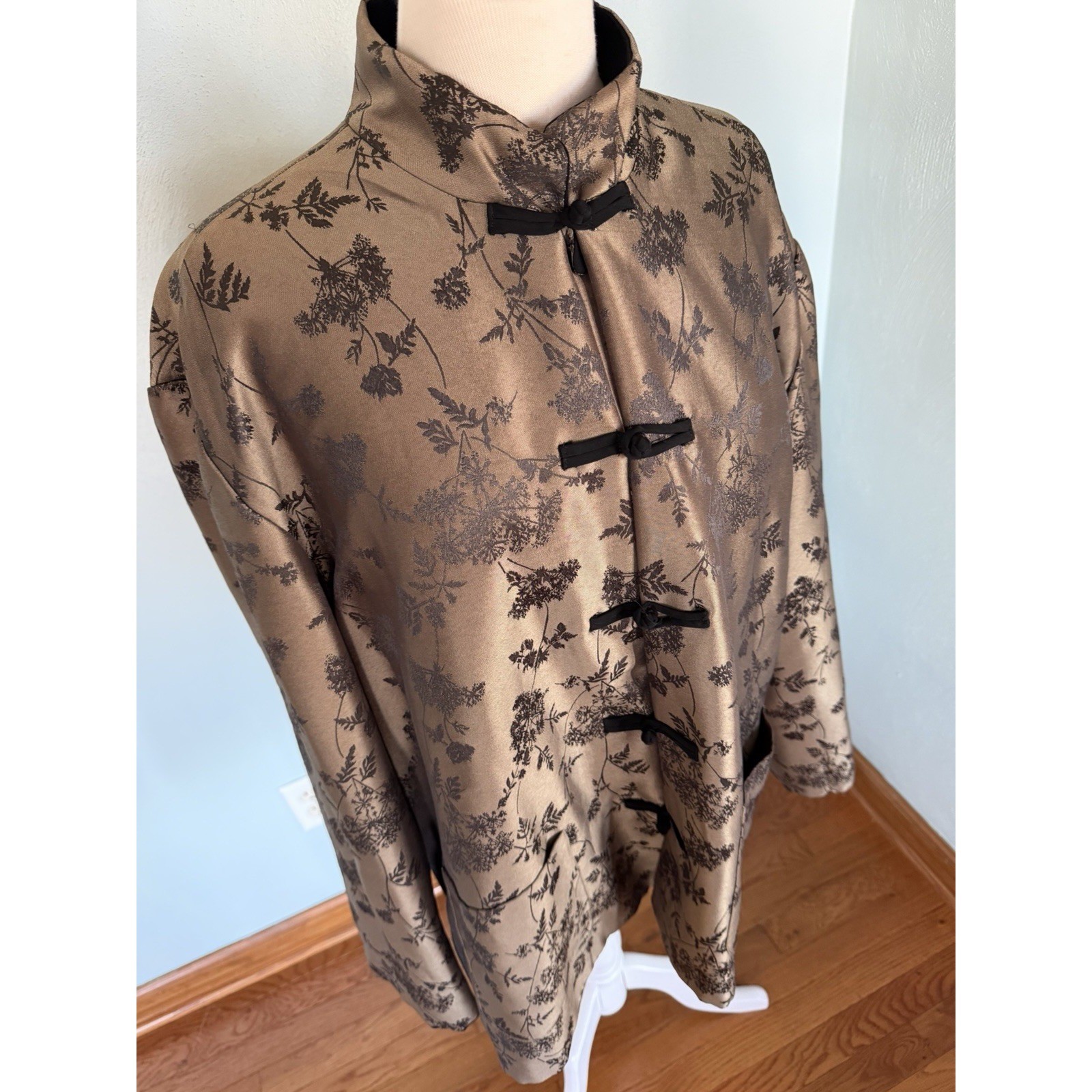 Vintage Chinese Tunic Jacket Kimono Mandarin Collar Frog Button Closure Sz XL