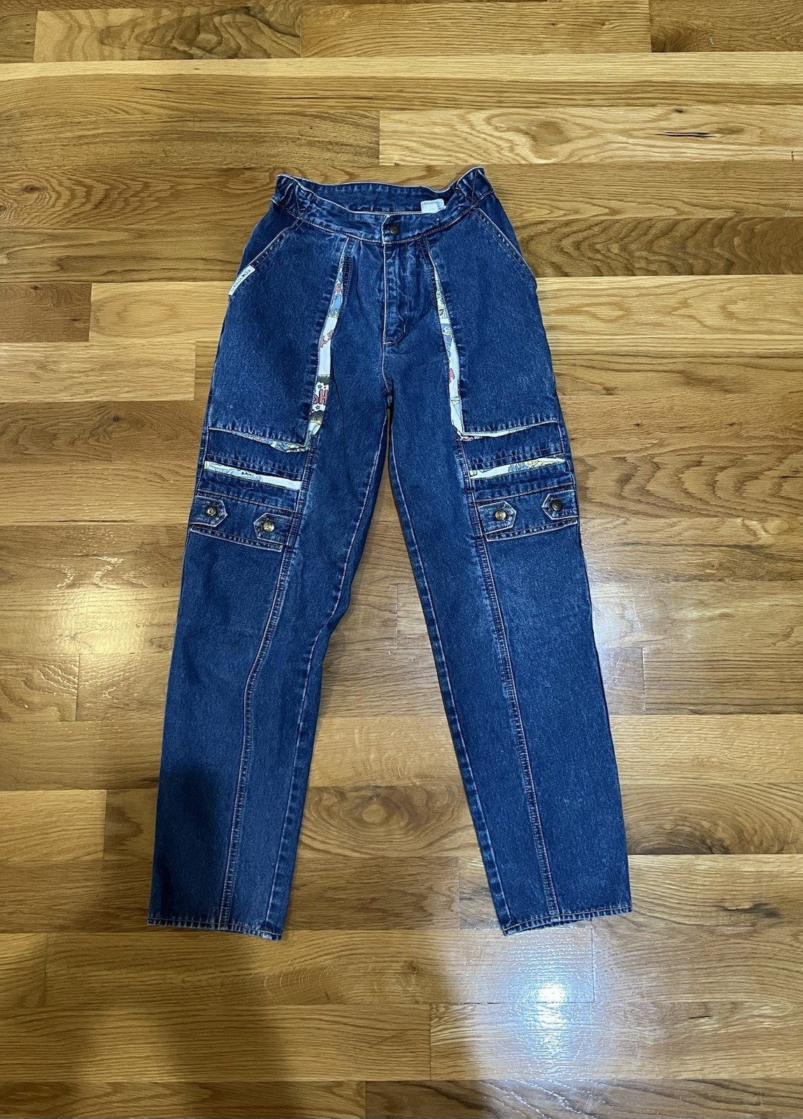 Rare VTG 80s Women’s Gasoline Jeans Comic Strip Accented Pockets/ Snap Buttons