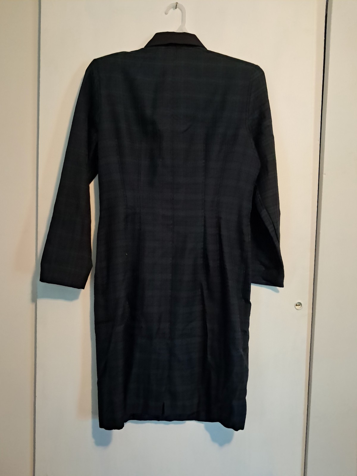 Vintage 90s Plaid Double Breasted Coat Dress CB New York Sz 14 U.S.A. Green/Blue