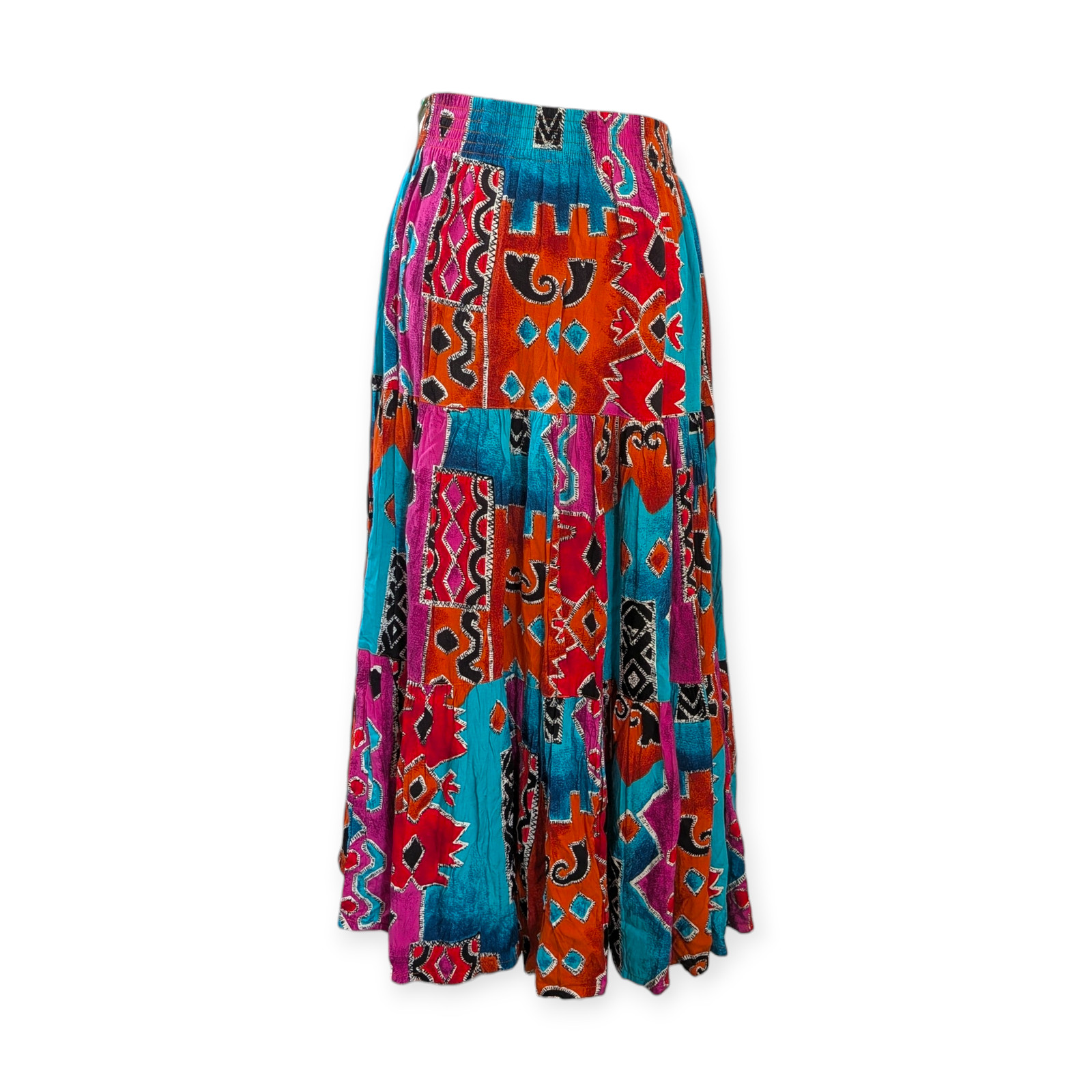 Vintage Pierre Cardin Southwestern Tiered Broom Skirt ~ red teal orange