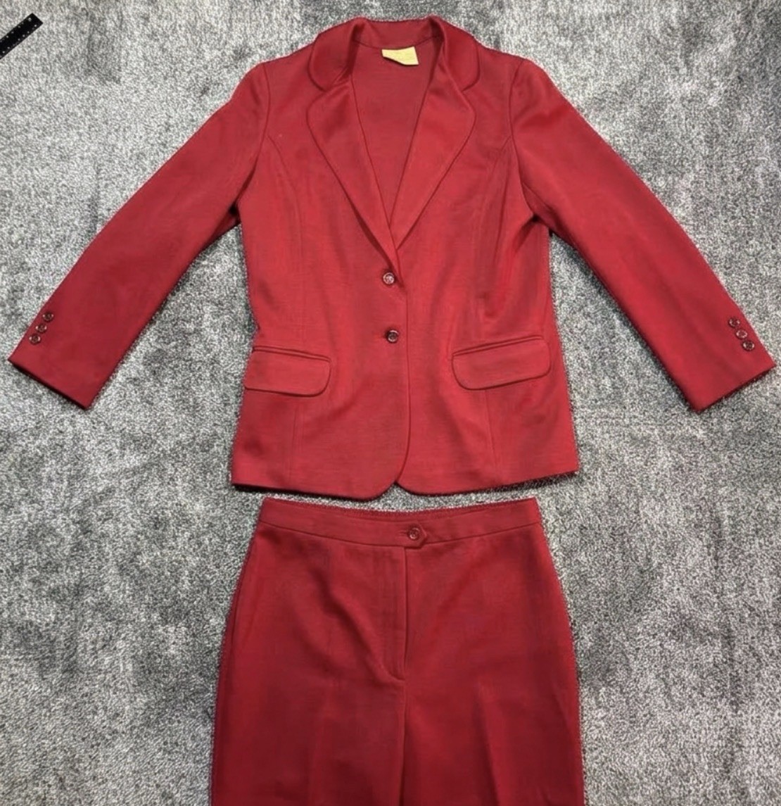 VTG 70s Sears Pants That Fit Suit Set Red Polyester Blazer Trousers Womens 16