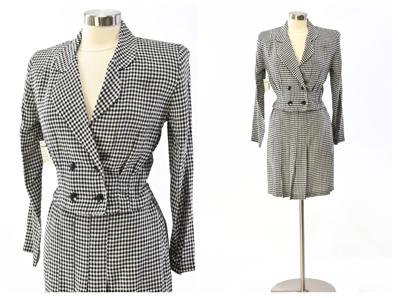 New 90s Double Breasted Skirt Suit Womens 10 Black & White Check All That Jazz