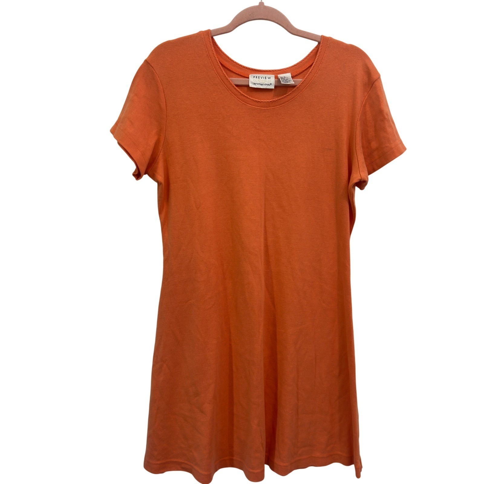 Preview International Vintage 90s Womens T-Shirt Dress Solid Orange Cotton Sz L