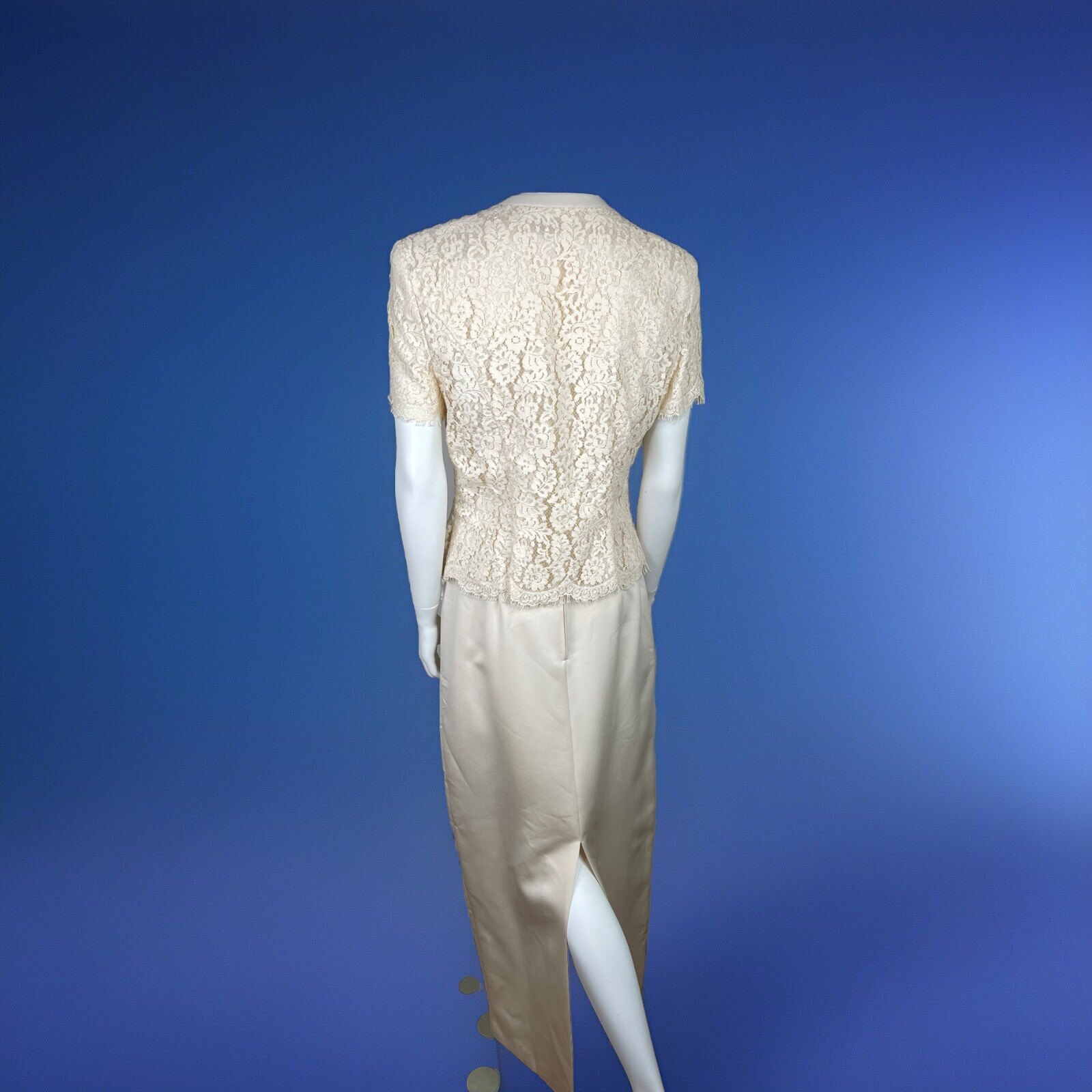 Vintage Cachet By Bari Protas Victorian Champagne skirt Top dress lace bows 12