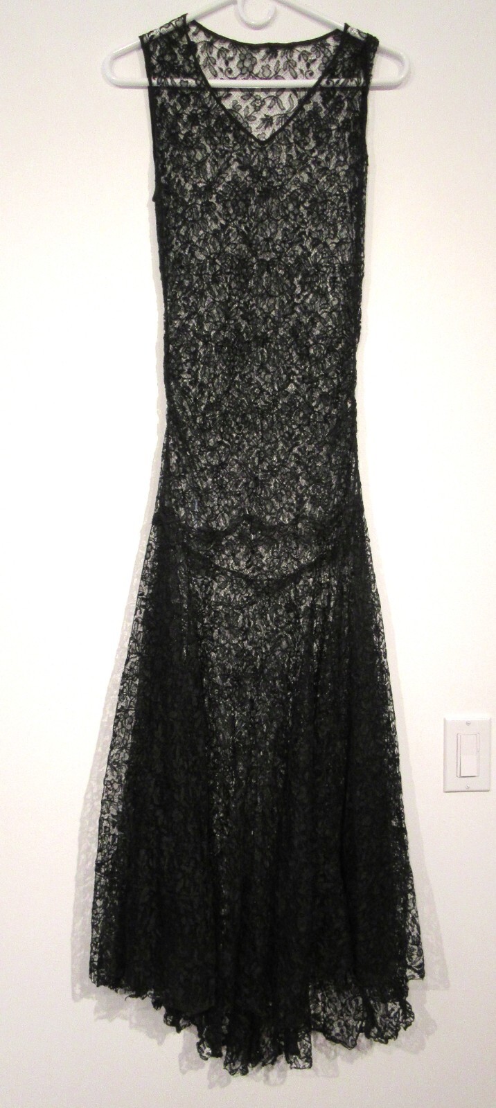 ANTIQUE VINTAGE DRESS 1920S T0 1930S ALL LACE BLACK GOWN DECO SIZE S TO M F8