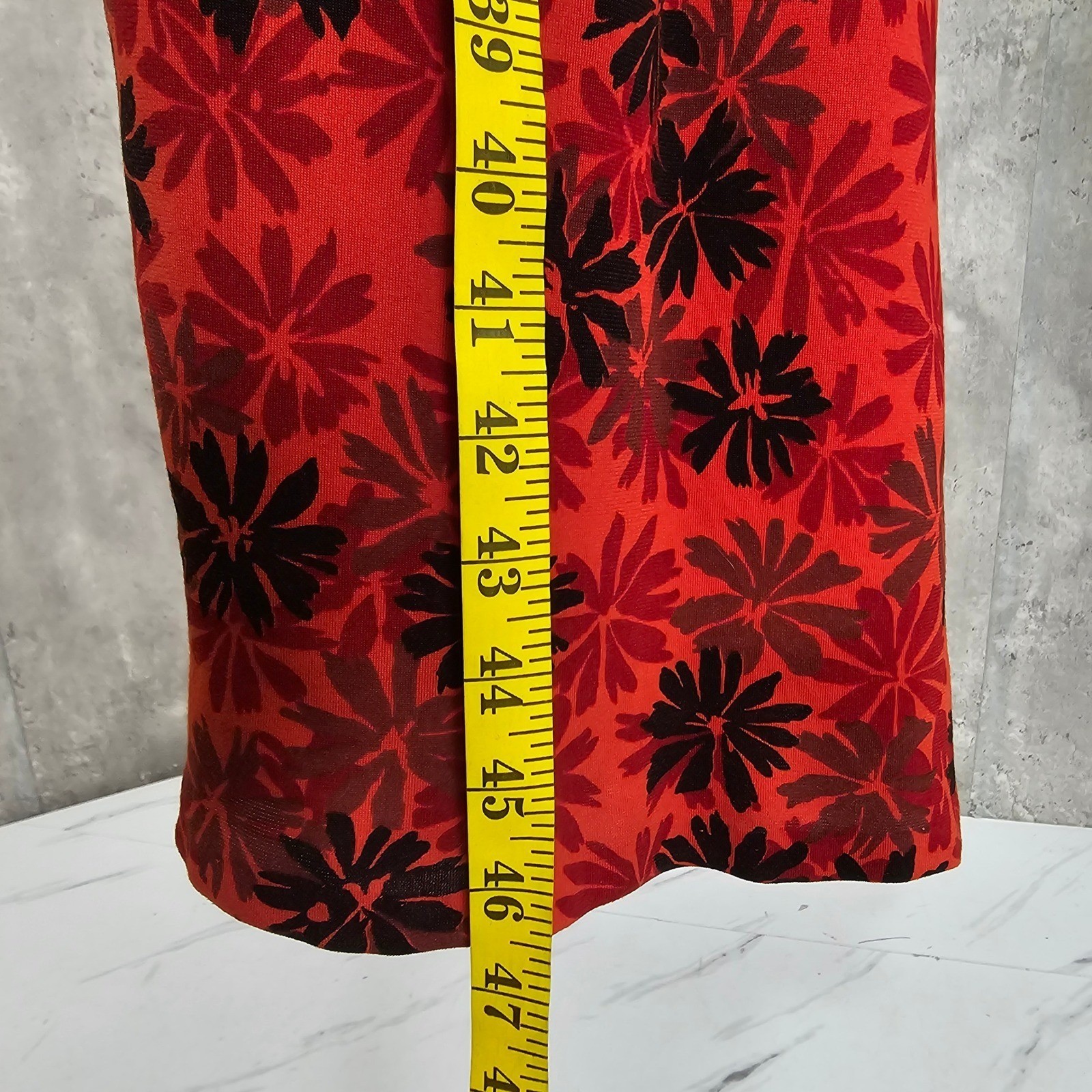 Vintage 60s Red Black Floral Wiggle Draped Back Dress Bow Waist Cocktail Party