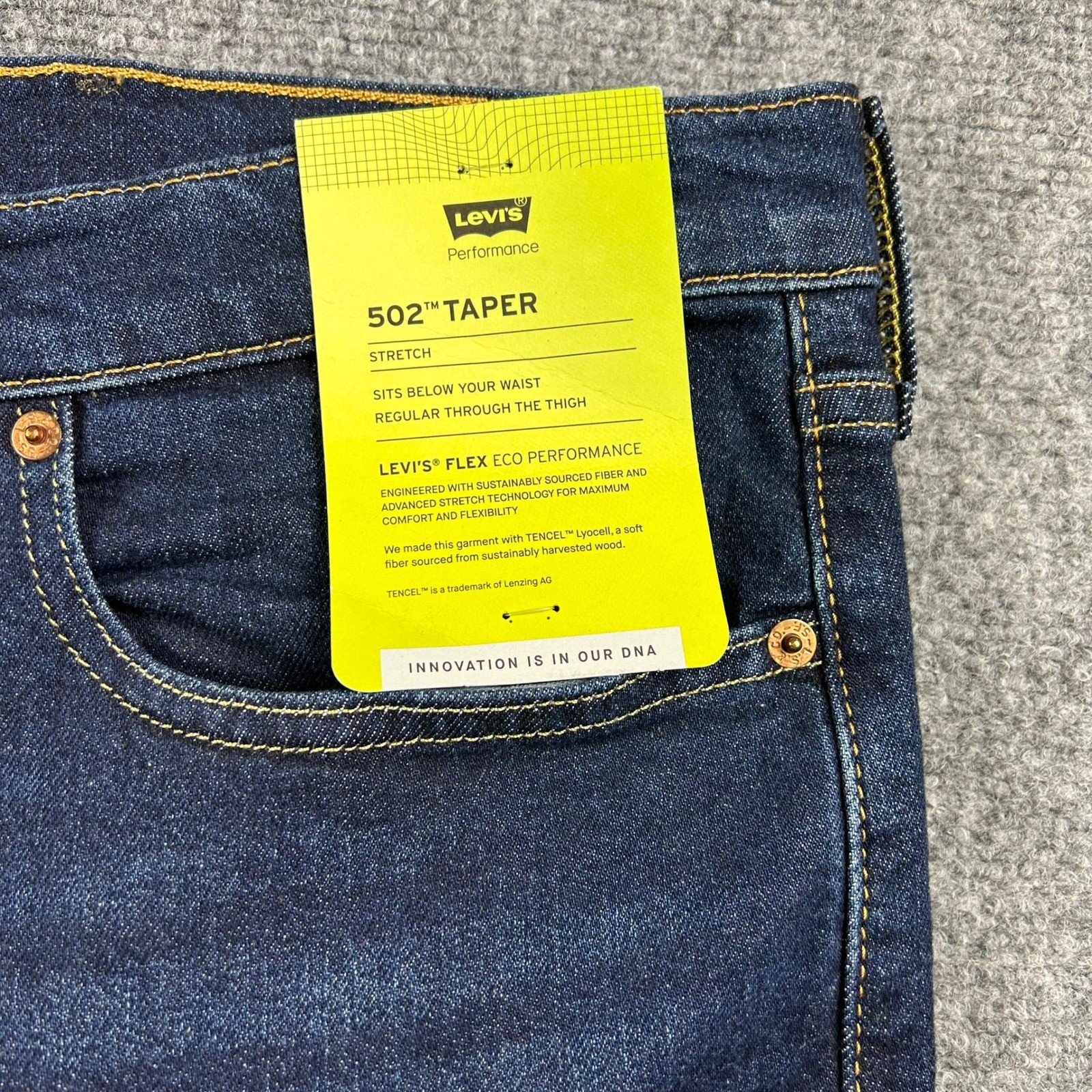 Levi’s 502 Taper Jeans Men 50×30 Blue Dark Wash Flex Stretch Denim New