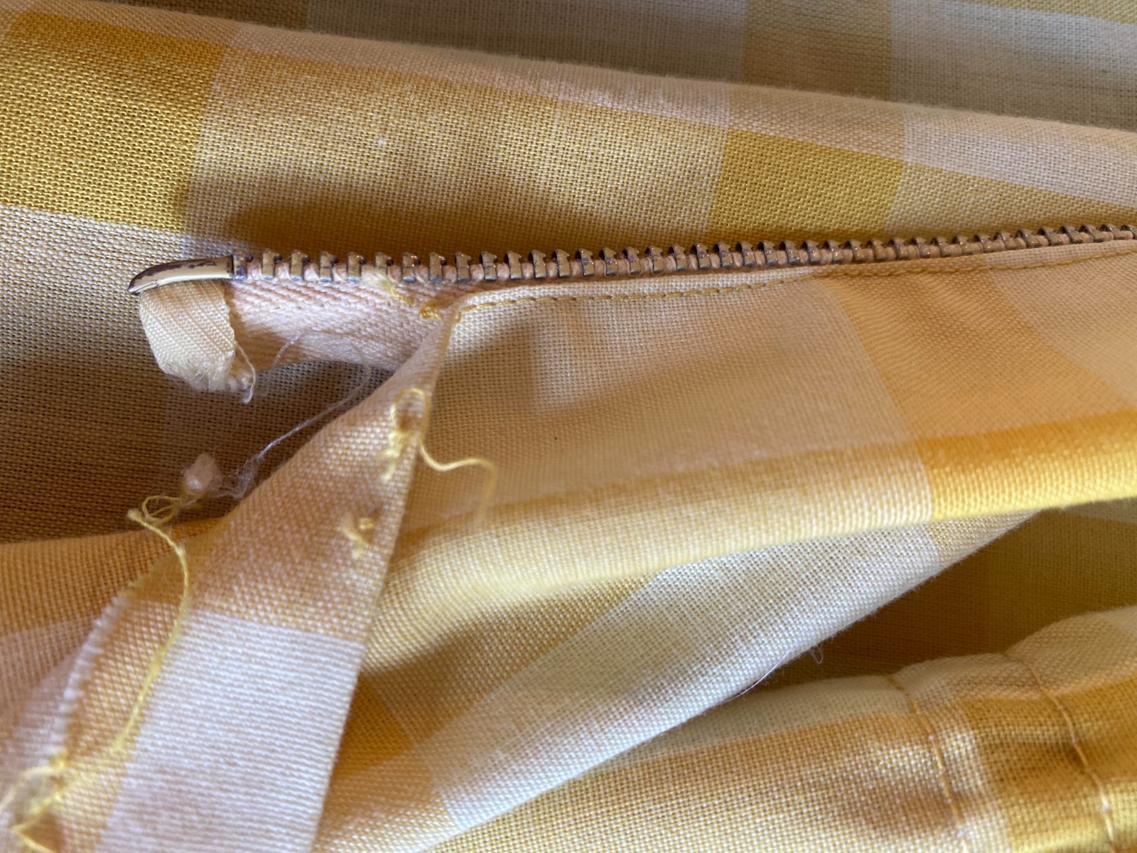 Vintage 70s Puff Sleeve Mustard Yellow Plaid Cottagecore Womens Top sz M