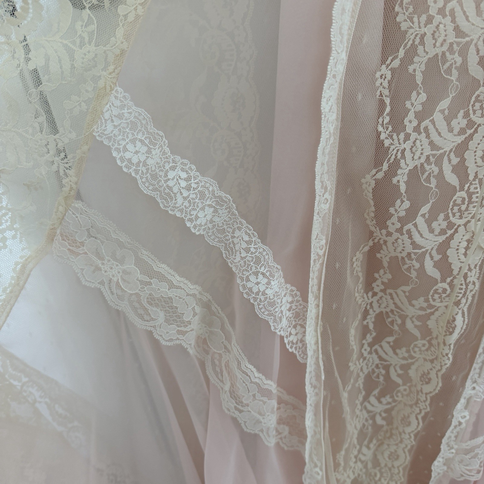 Vtg 70’s Susan Lanes Country Elegance Wedding Dress Sz 10 Pink Victorian Lace