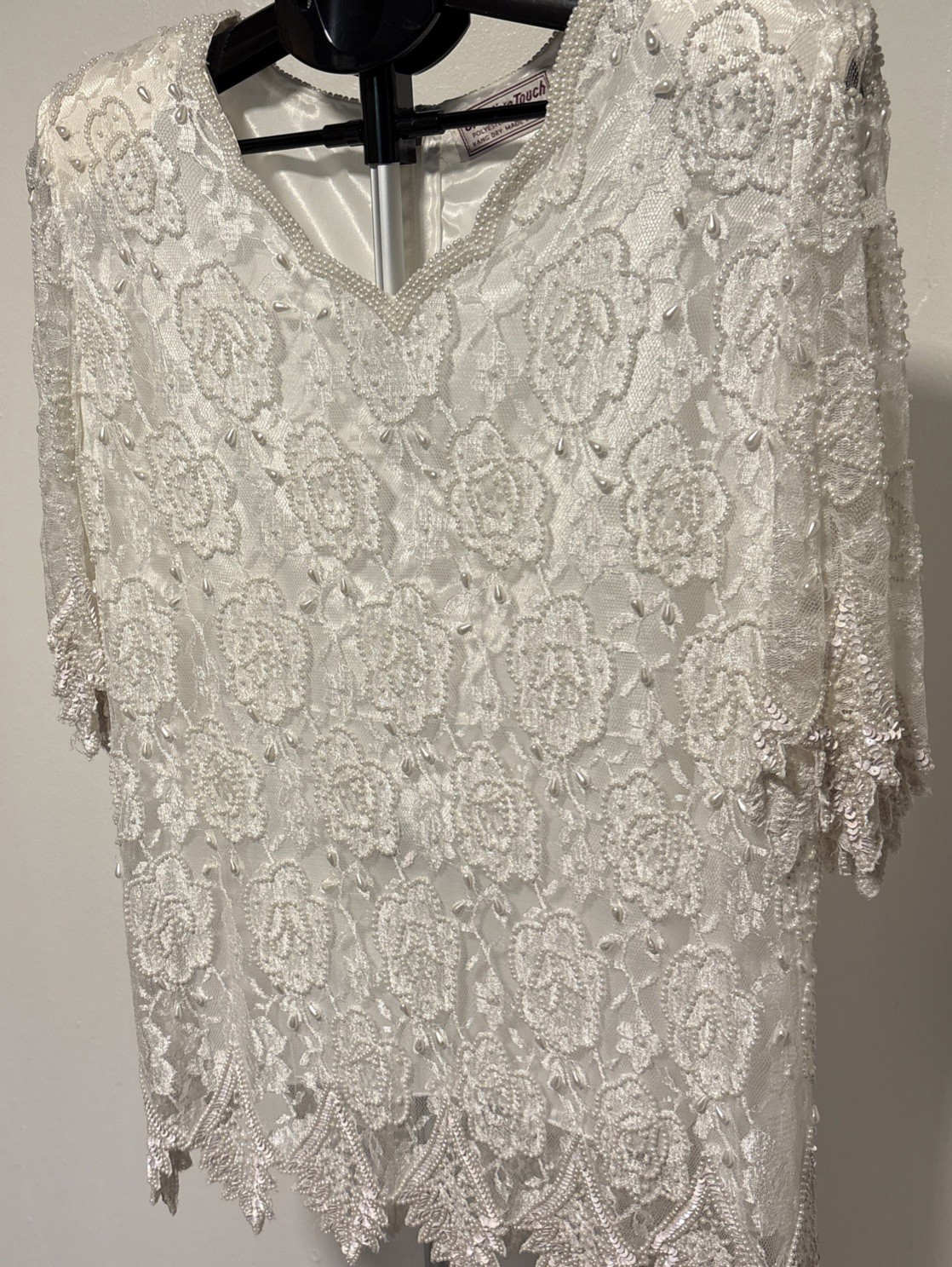 VINTAGE Creative Touch Sequined & Beaded Ivory Women’s Top – L