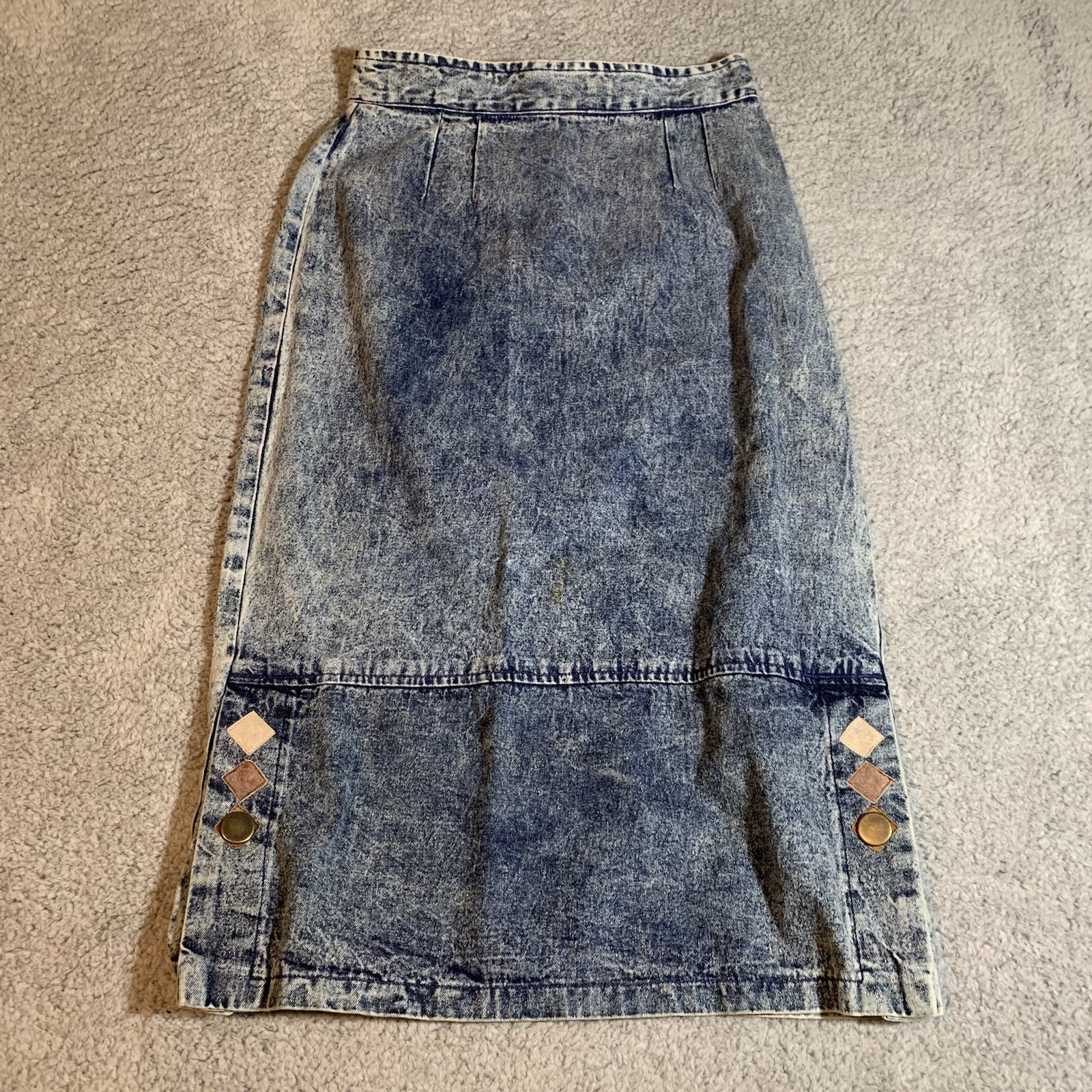 Vintage Camarim Denim Skirt Set 80s Acid Wash Jacket Western Patchwork Size 6