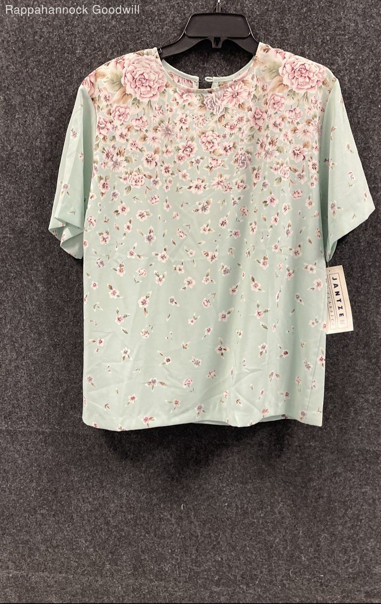 Vintage 90s Jantzen Classics Women’s Mint Floral Short Sleeve Blouse NWT Sz 16