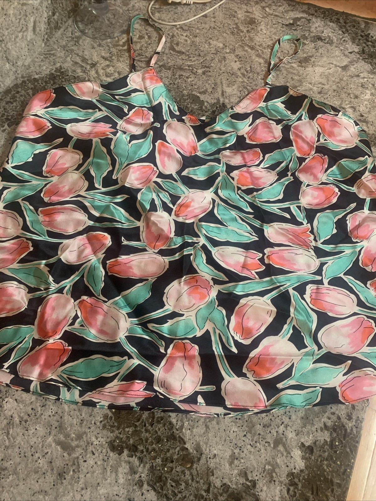 NWT Lauren Alexandra vintage 100% Silk camisole lingerie Size L Tulips Colorful