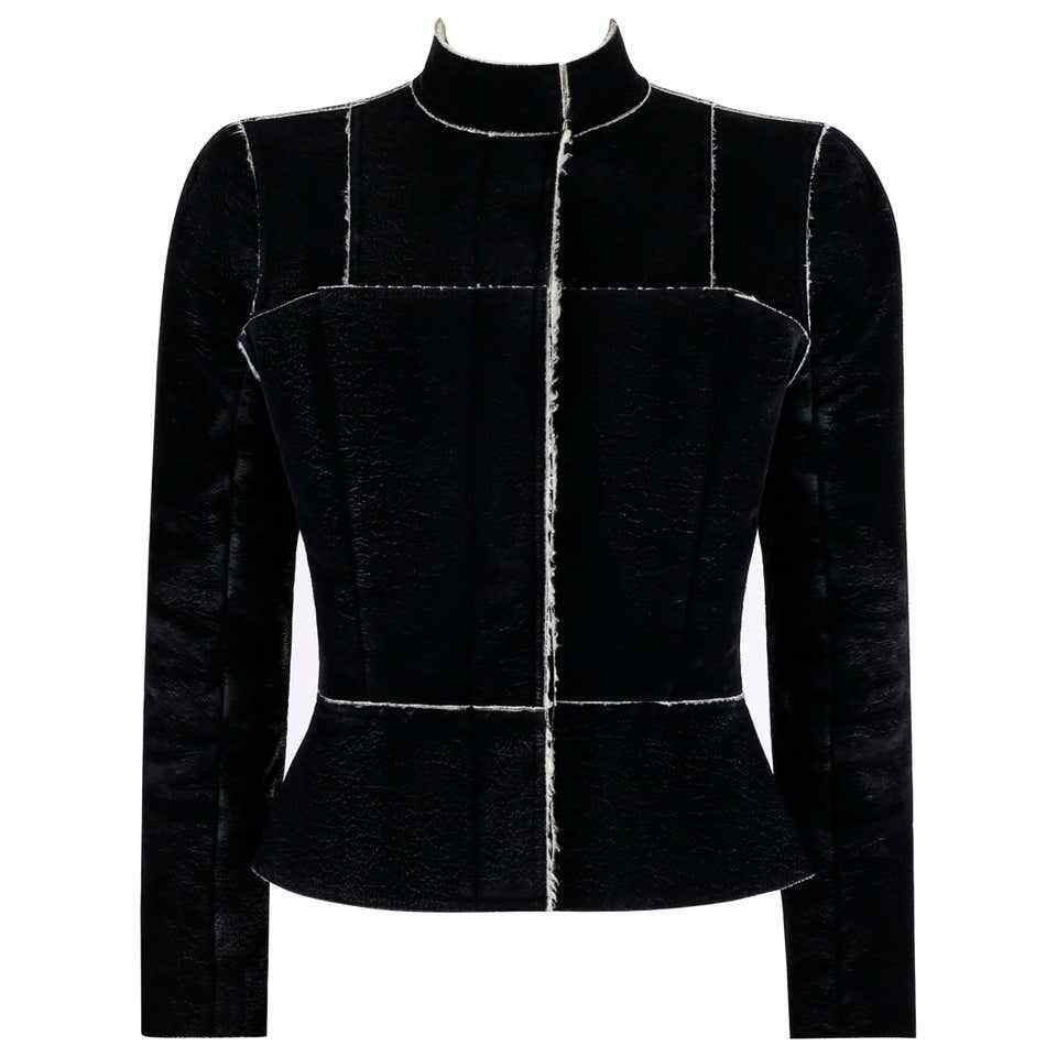 ALEXANDER McQUEEN A/W 1999 Black Cream Shearling Sherpa Panel Jacket Coat