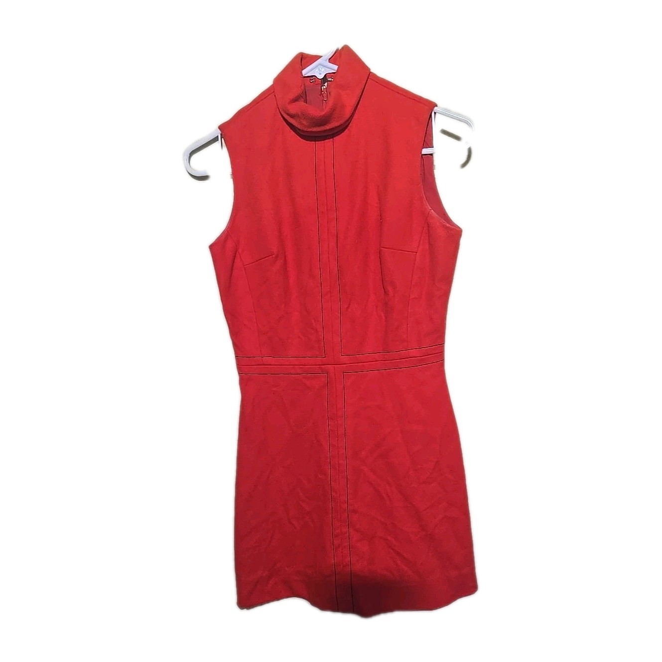Vtg 1970s Emily Red Wool Mock Neck Sleeveless Mini Shift Dress Womans Size 5
