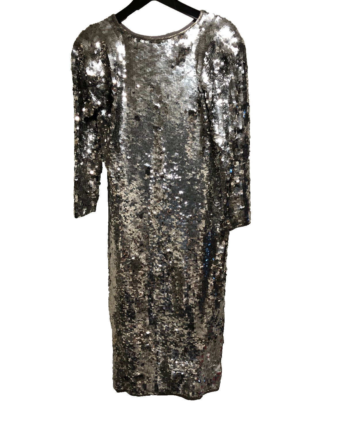 Vintage Cathy Hardwick Silver Sequin Lambs Wool Dress Large Party Cocktail Dress