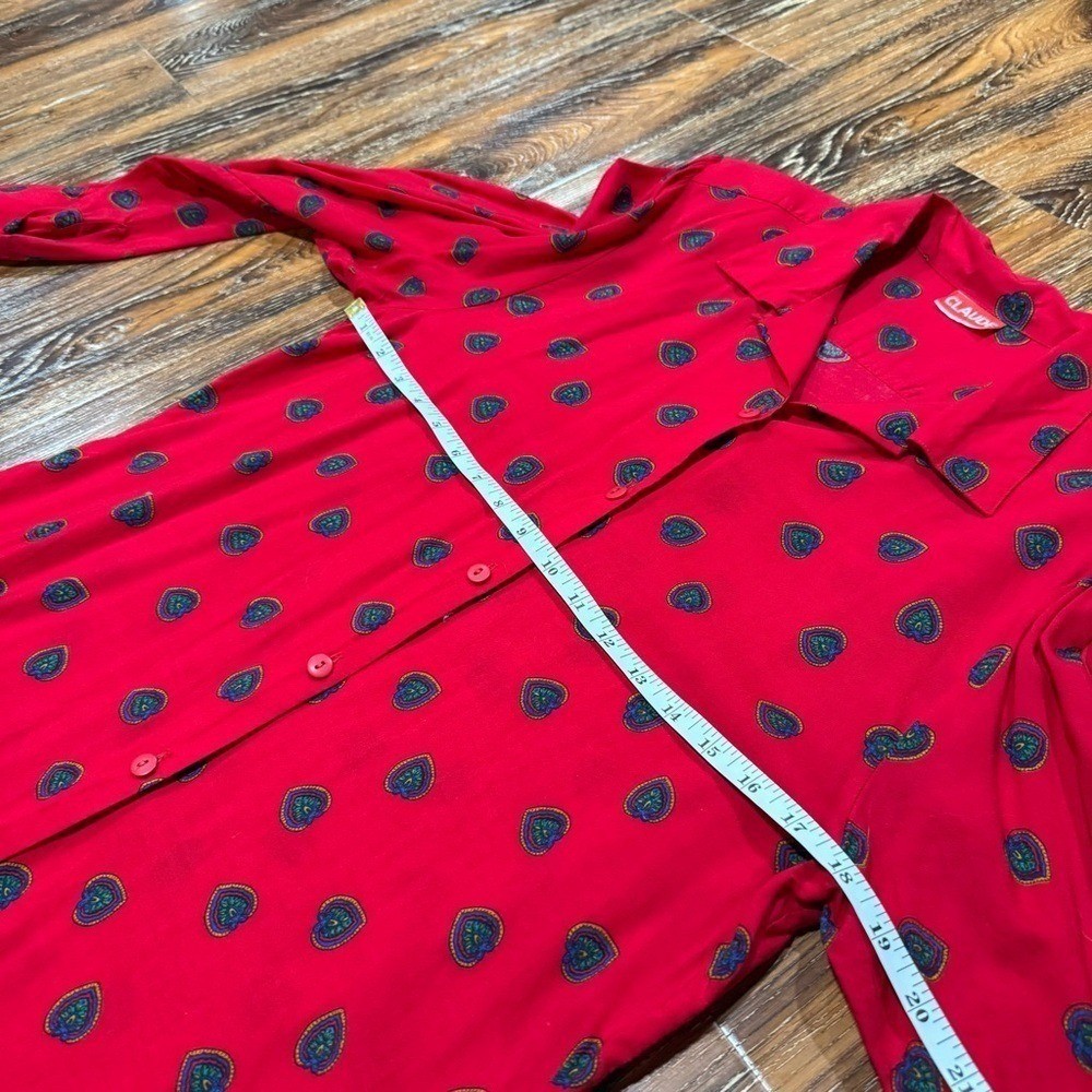 Vintage Claude Red Heart Paisley Button Up Blouse Long Sleeve Retro Top S / M