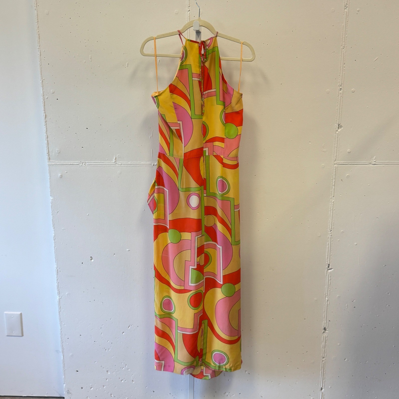 Vintage Spenser Jeremy 100% Silk Halter Maxi Dress Size 12 Geometric Faux Wrap
