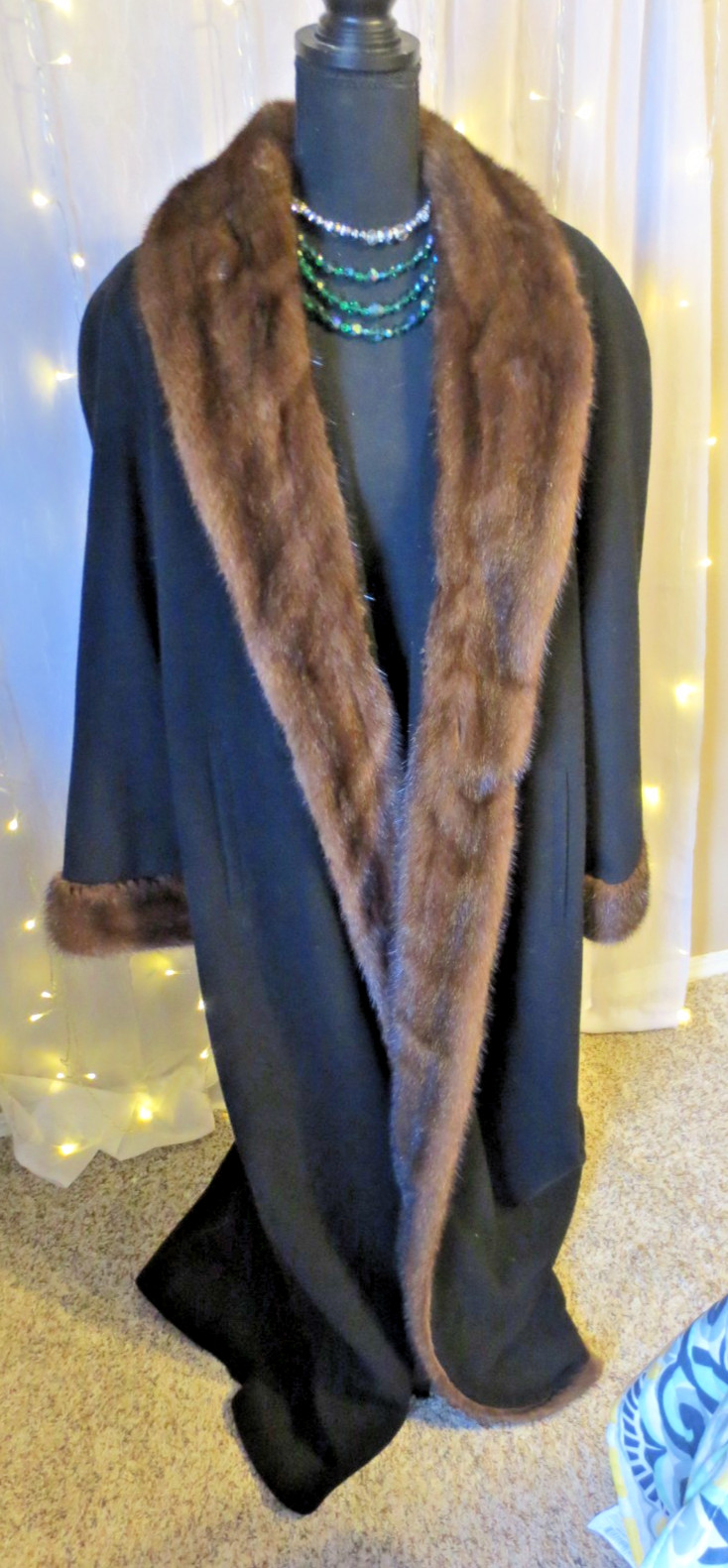 Vintage Gorgeous Marvin Richards Full Length Wool & Mink Fur Coat L-XL 53 „LONG