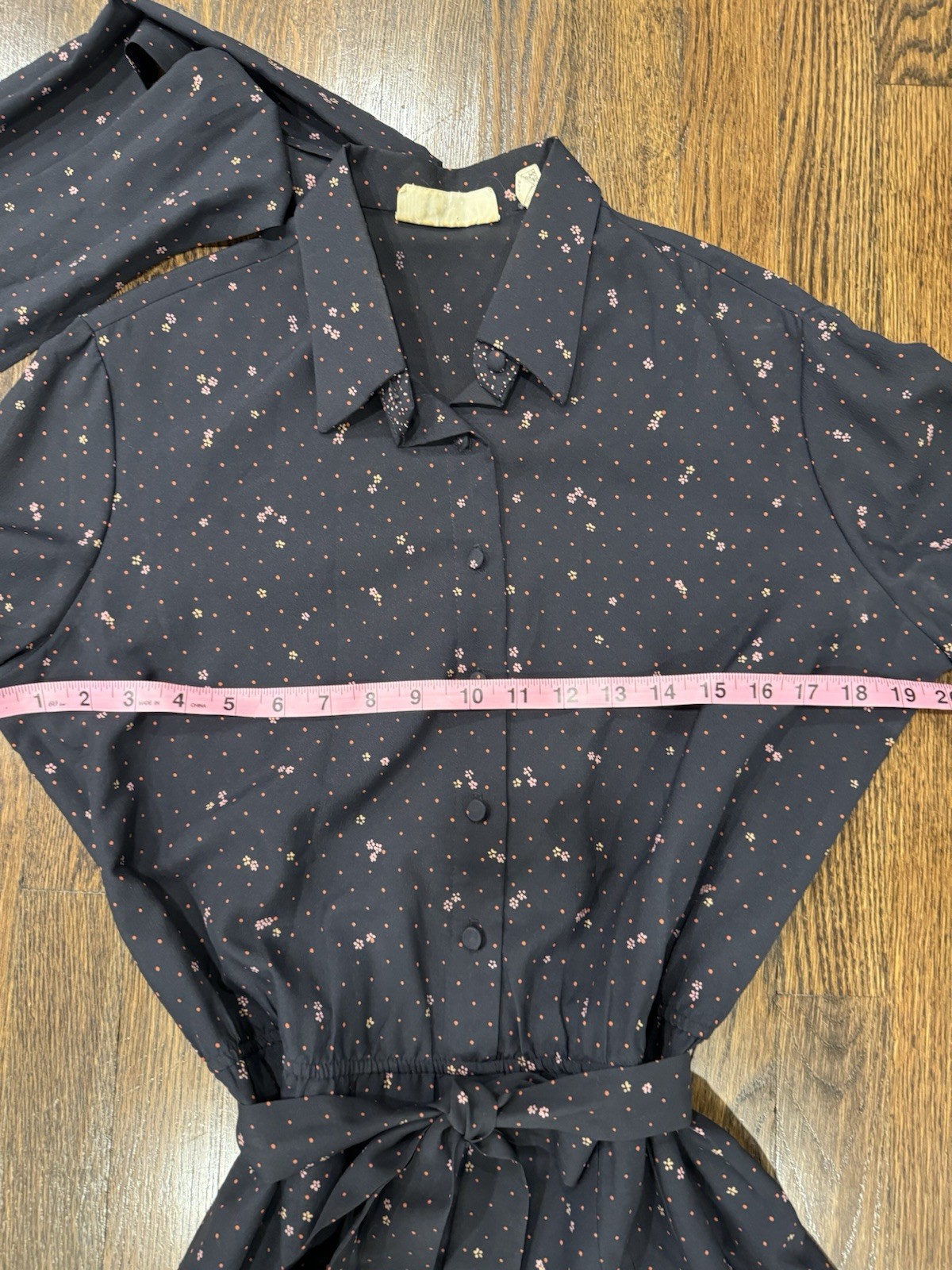 Vintage LANVIN Micro Floral Sheath Shirt Dress Size 14