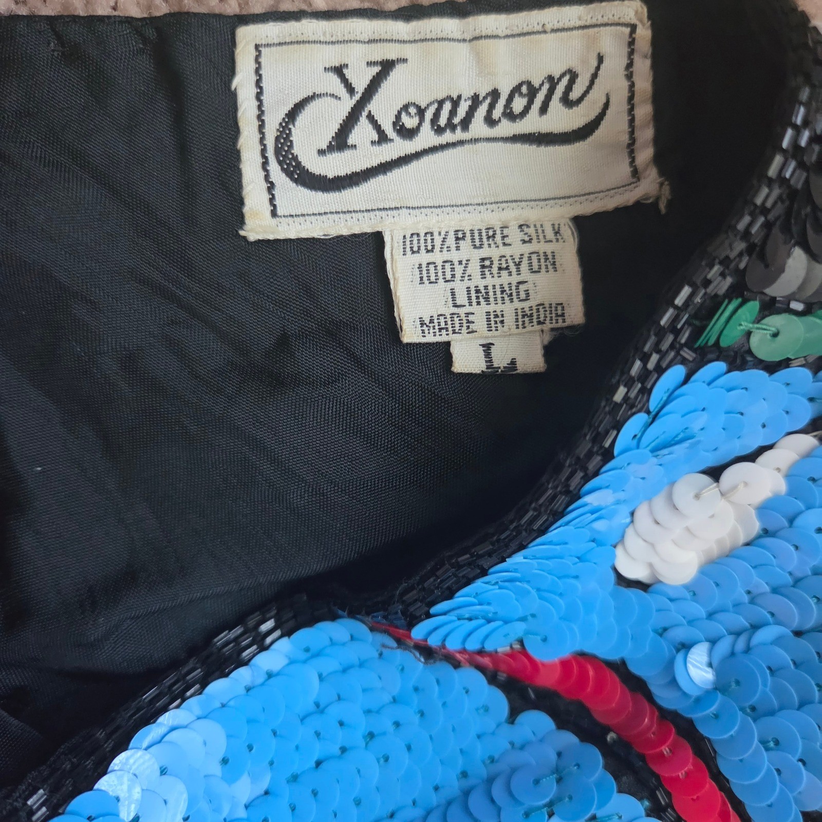 Vintage 80s Dress Large Xoanon Silk Sequin Mini Abstract Multi Color Pop Art