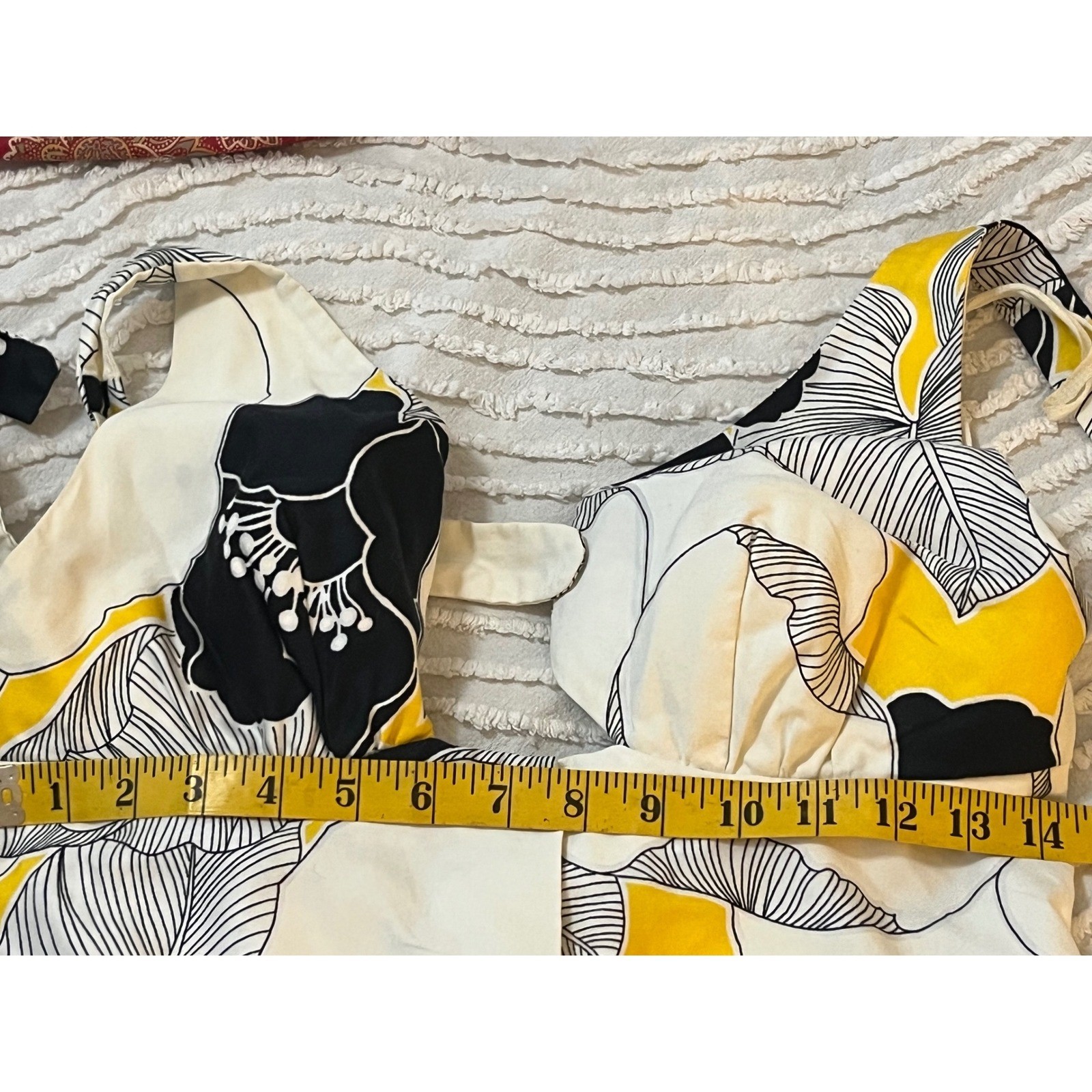 Vintage Sun Fashions Hawaii Floral Dress 12 Halter Button up Blk, yellow white