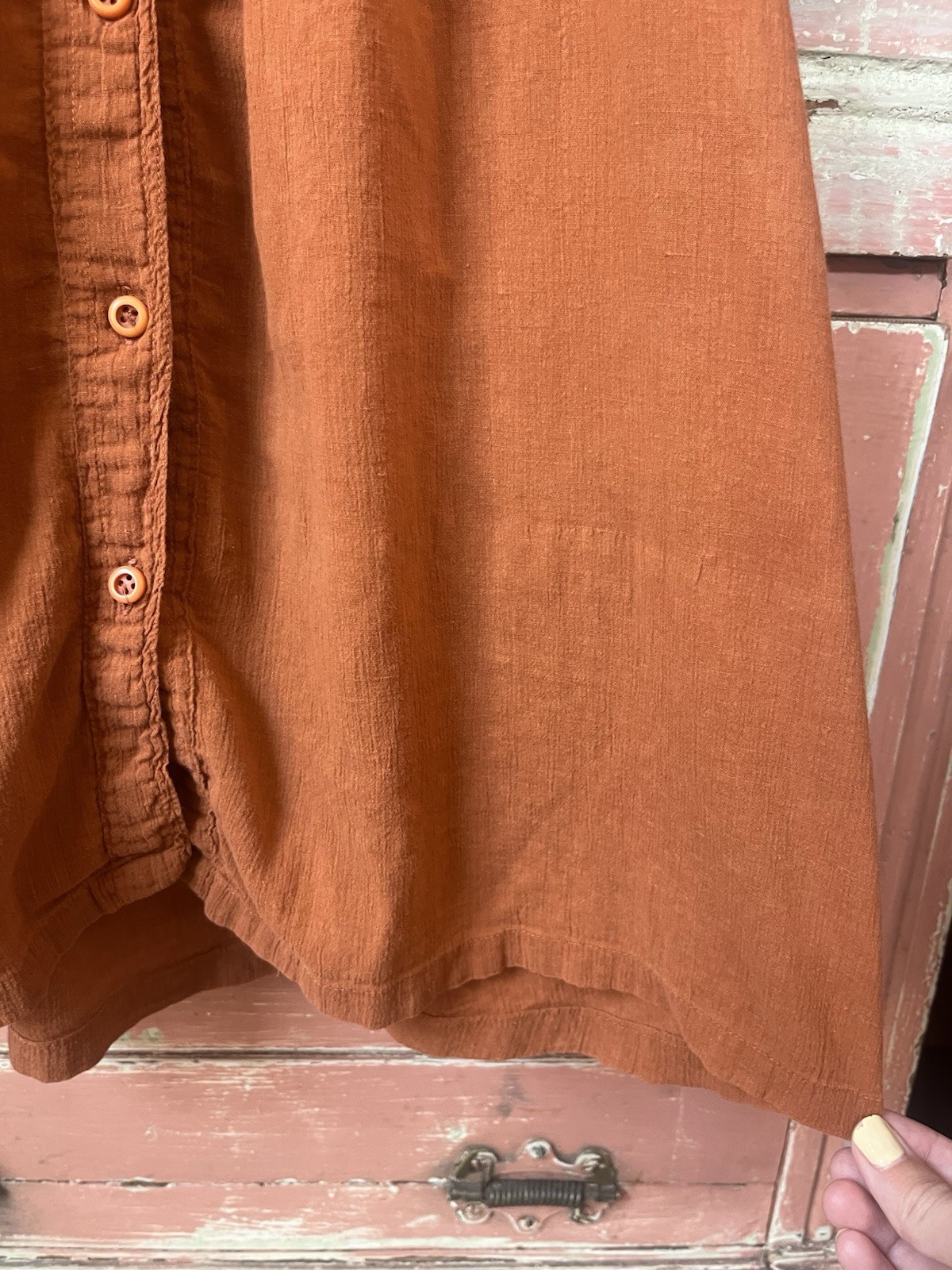 Vintage 70s India Cotton Gauze Embroidered Puff Sleeve Orange Rust Tunic Blouse