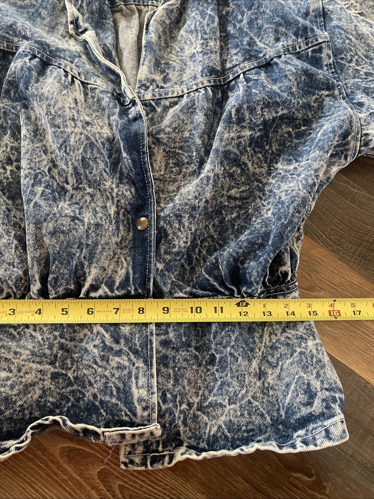 Paris Blues Acid Wash Denim Bomber Jacket with Peplum Size L Vintage 90s