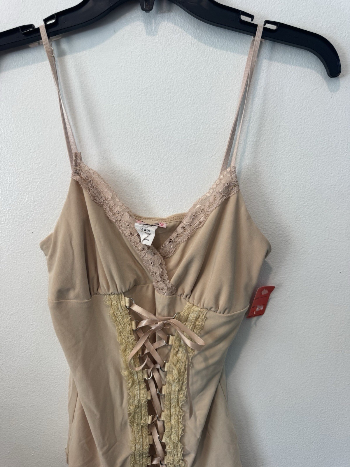 Vintage Y2K Nude Lace-Up Corset Cami Top Fairy Grunge Boho Festival M