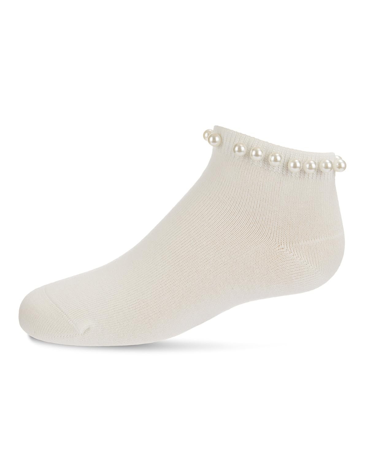 MeMoi Pretty in Pearls Cotton Blend Anklet Socks 6, White