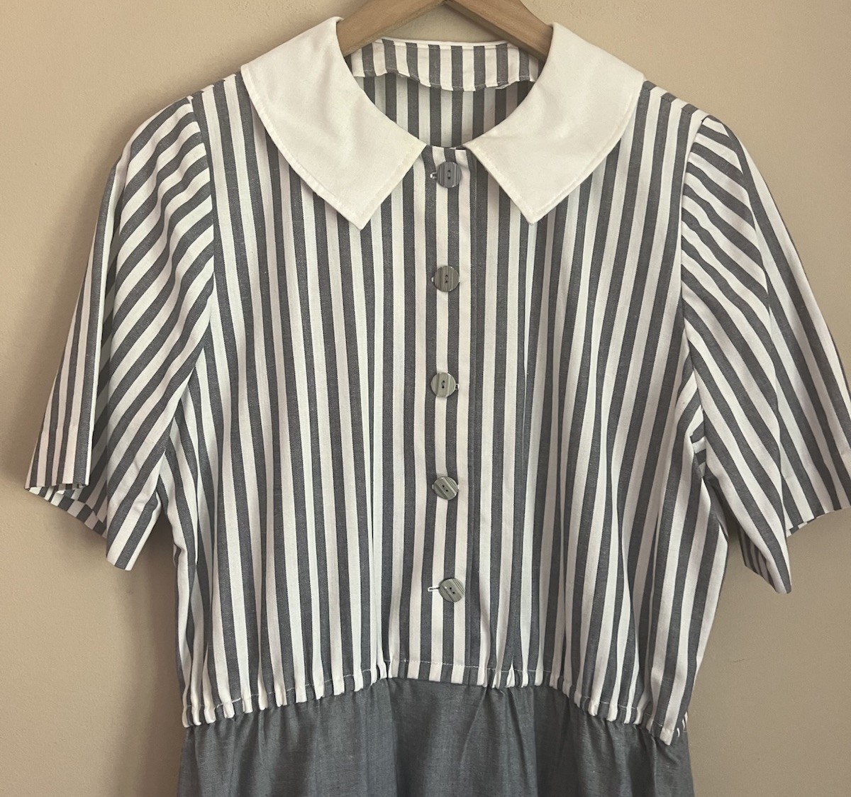Vintage Dress Shirt 80s 90s Grandma Secretary Stripe Handmade XL 16 18