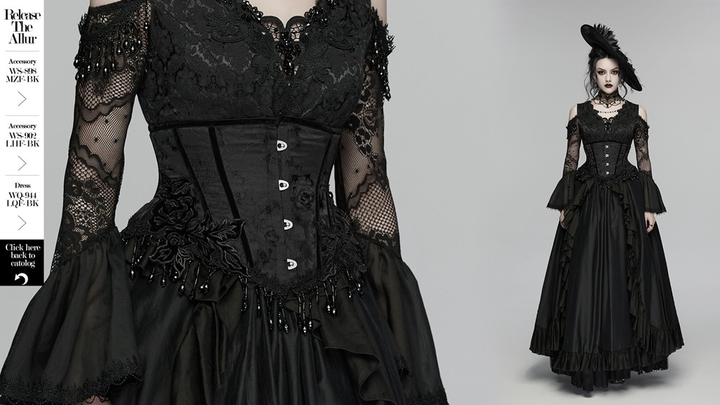 Punk Rave Women Black Gothic Rose Bead Tassel Waistband Slim Fit Corset