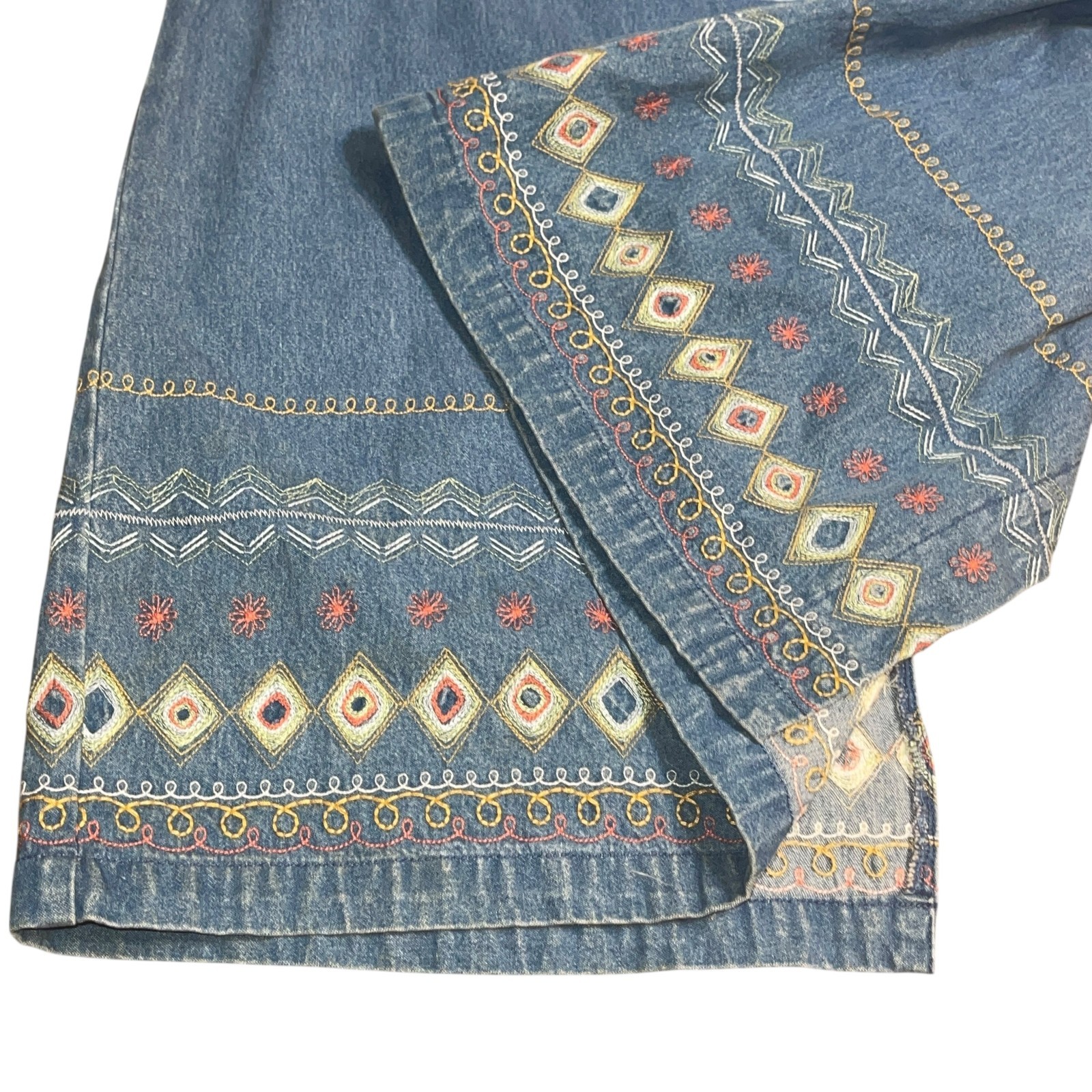Denim & Co. VTG Modest Denim Skirt Jacket Outfit Set 1X Grannycore Embroidered