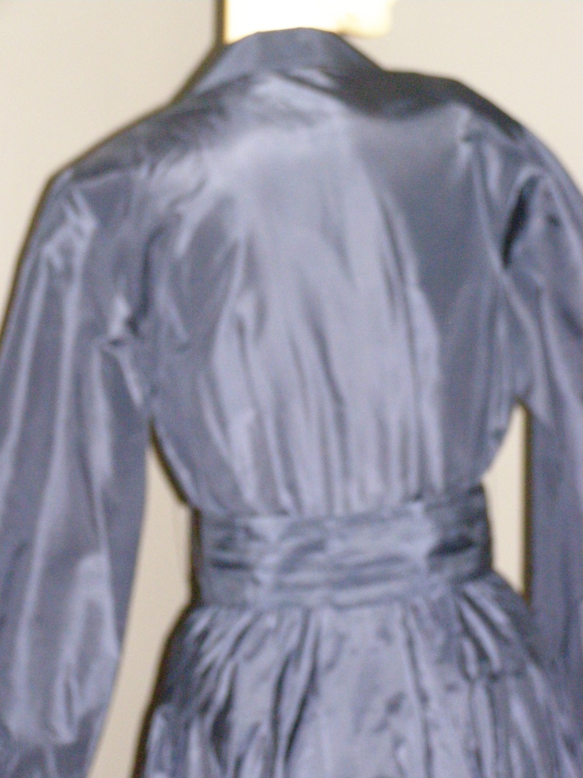 Vintage 80’s dark navy-blue button-down SHIRT DRESS S M silk LIZ CLAIBORNE full