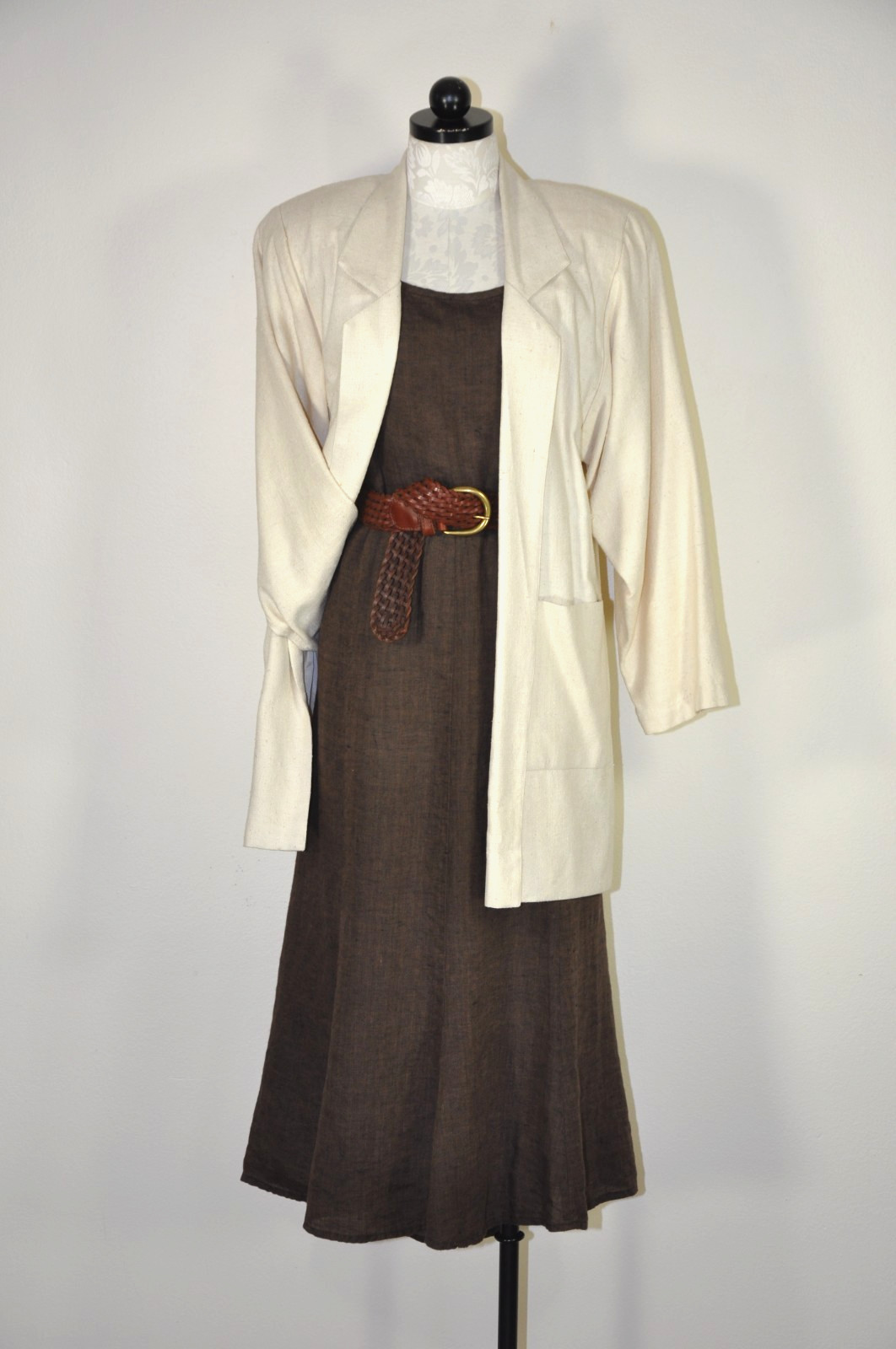 90s Doncaster Cream Raw Silk Textured Oversized Longline Blazer Jacket Women S M
