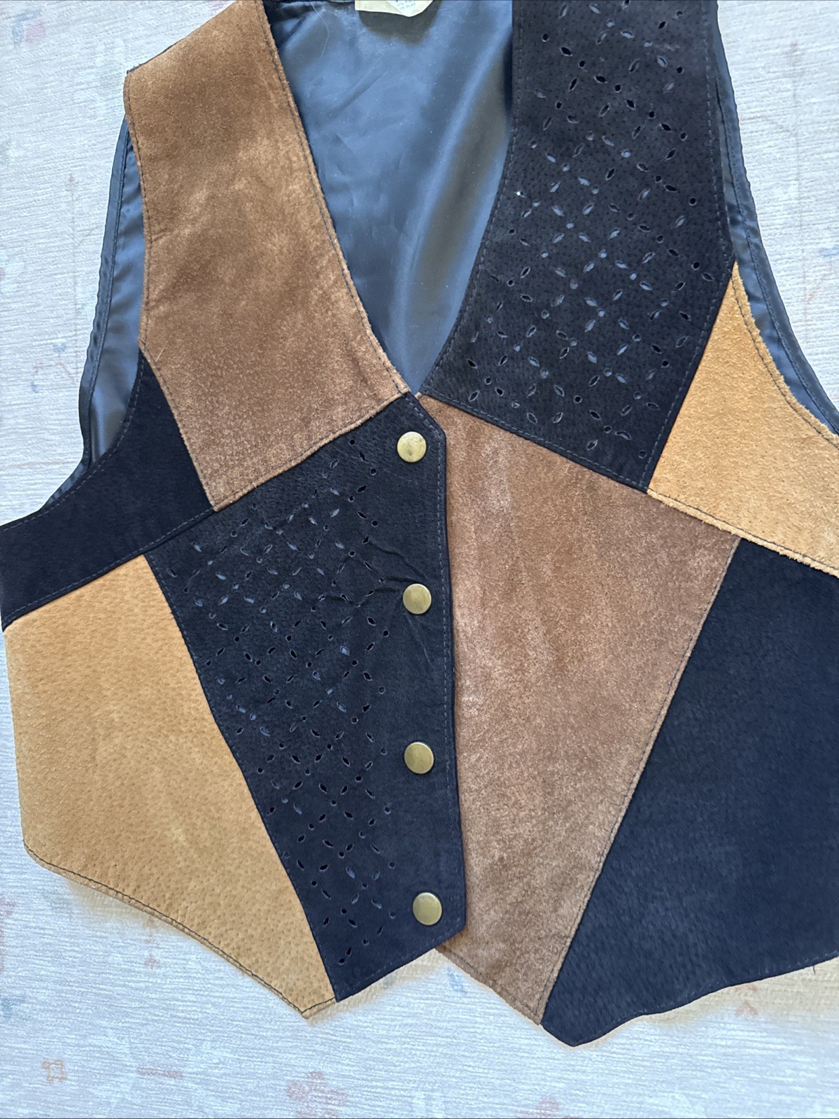 Vintage Suede Patchwork Leather Vest S/M Boho 1970’s Festival Hippie Western