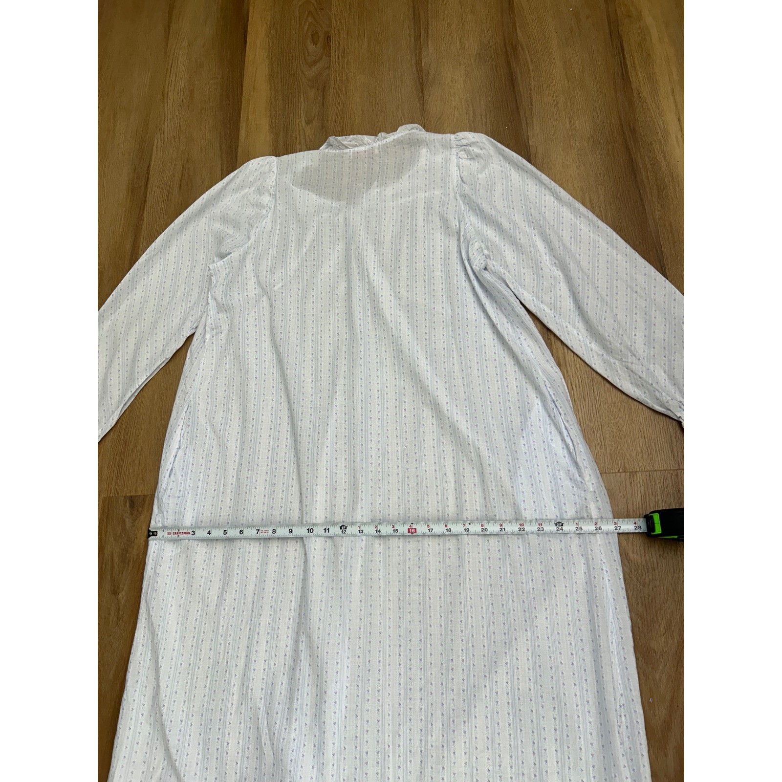Brandywine Vtg Floral Stripe Nightgown Blue Purple Lace Ruffle cottage L