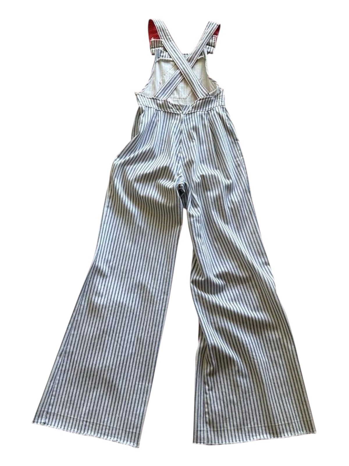 1970s Bell bottom Overalls Striped with star patch 26×31 vintage 70s