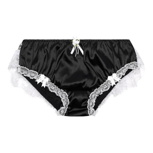 Frilly Sissy Soft Lace Knickers Briefs Satin Panties XX-Large Black – White