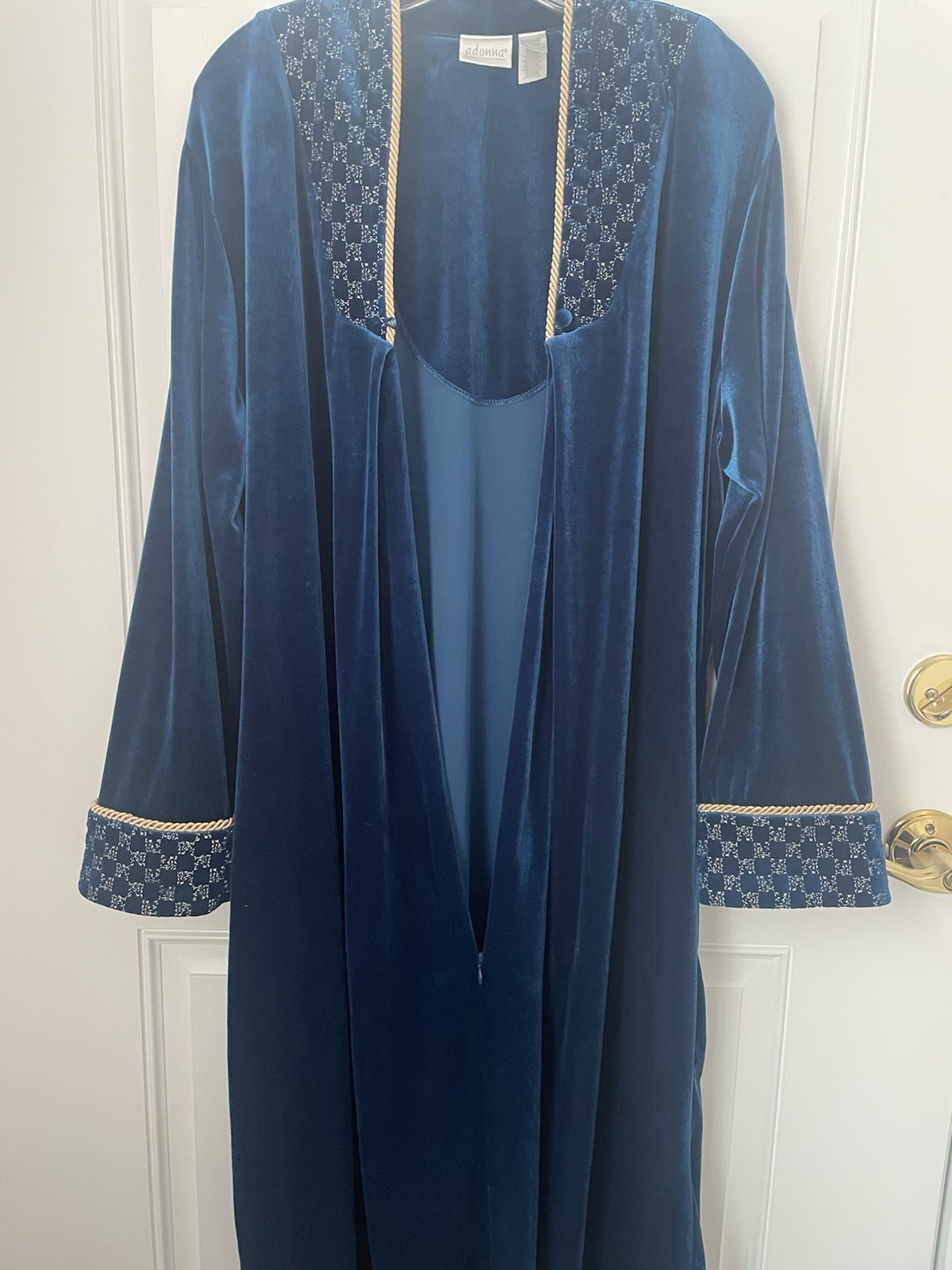 Vintage ADONNA womens Blue Velour Bathrobe 3/4 zipper Sz Med