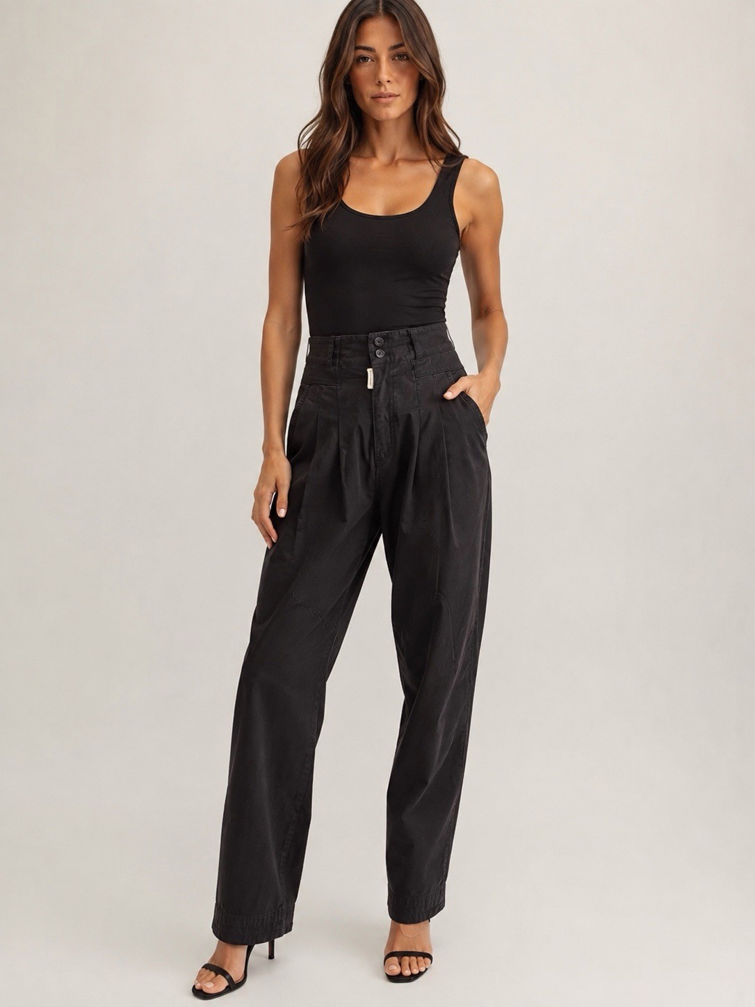 Vintage Z Cavaricci Black Pleated Pants High Rise 100% Cotton USA Size 25