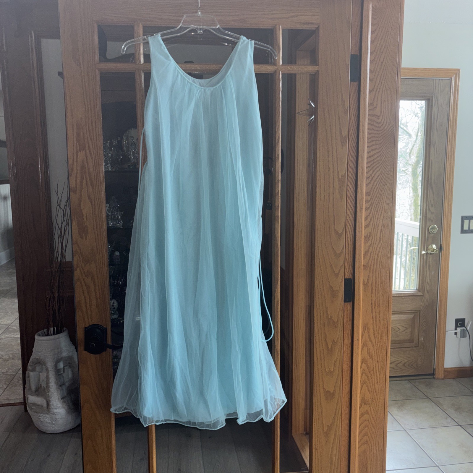 Vintage Avian Aqua Nylon Lingerie Nightgown Medium