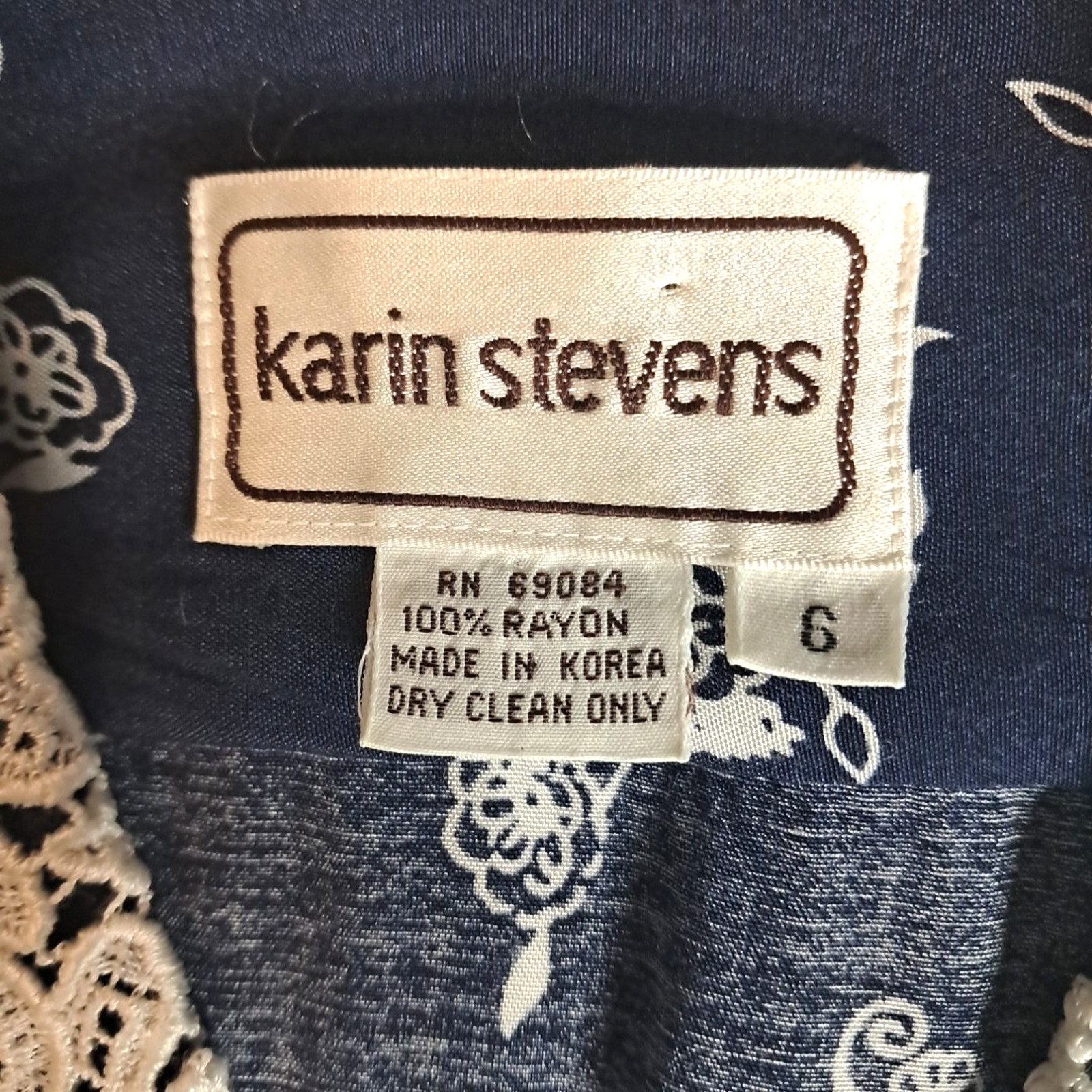90’s Karen Stevens Floral Lace Collar Pencil Midi Dress Size 6 Blue Cottagecore