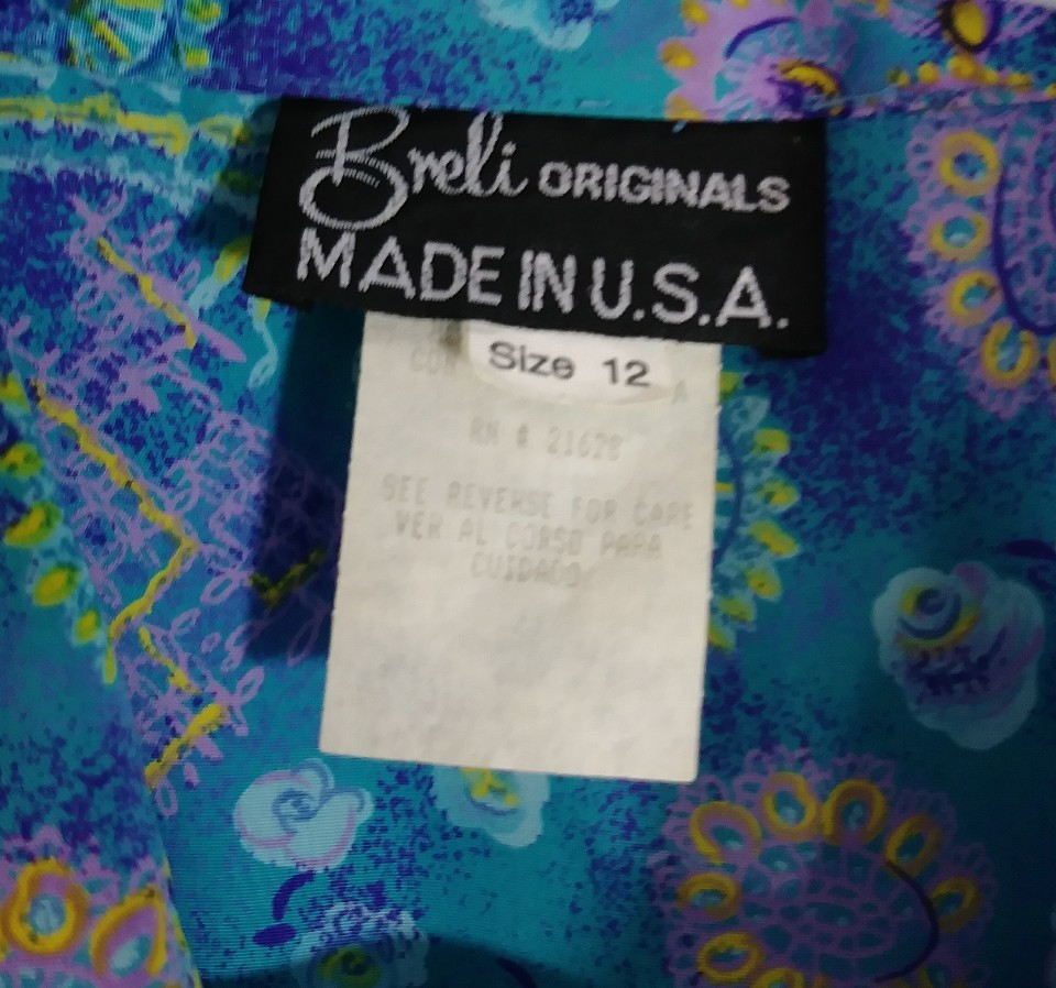 Breli Originals Blue Purple Yellow Floral Dress Pleated Size 12 Belt Vintage