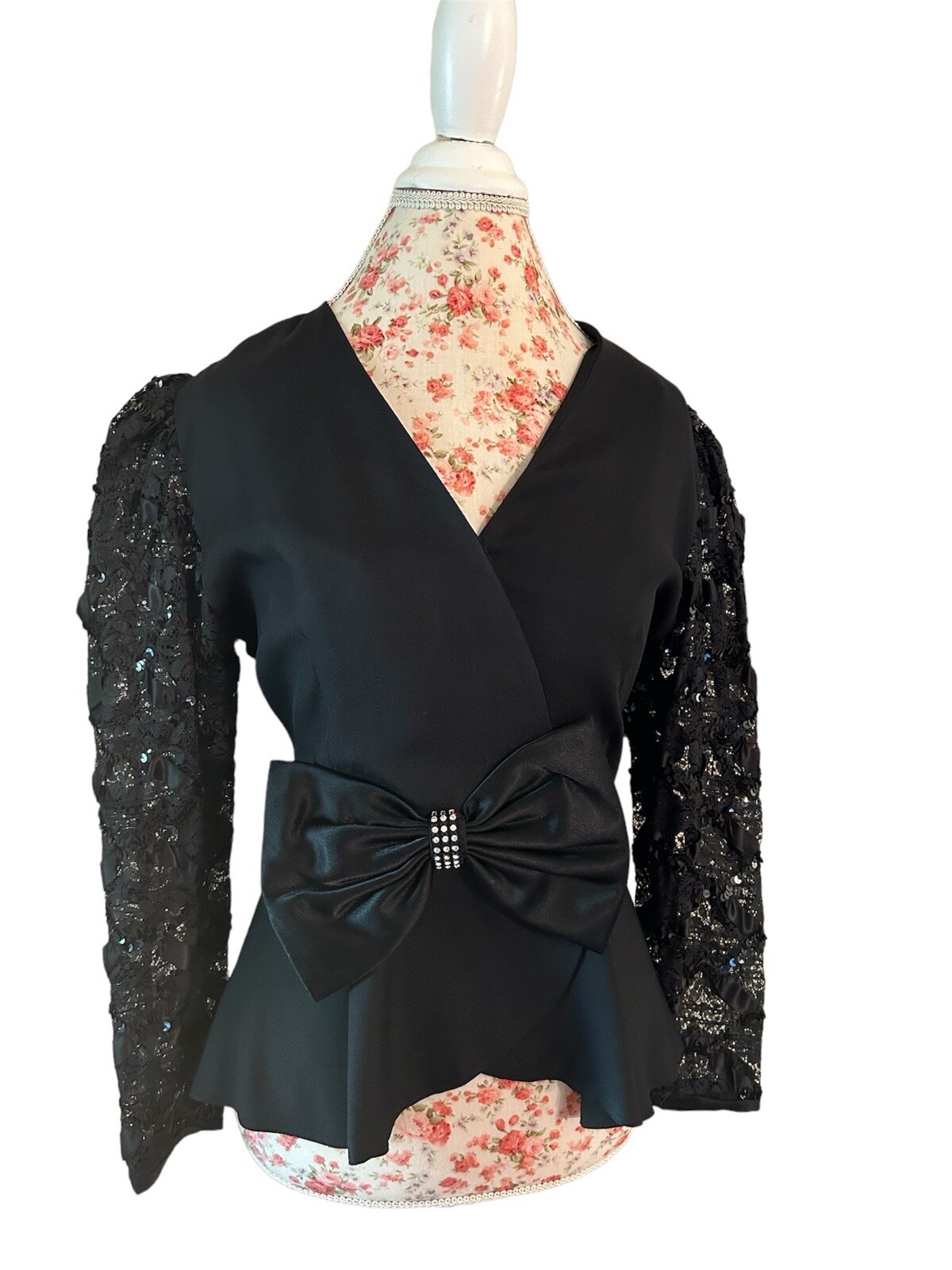 Vintage Justin David New York Black Peplum Jacket Huge Satin Bow 8 Avant Garde