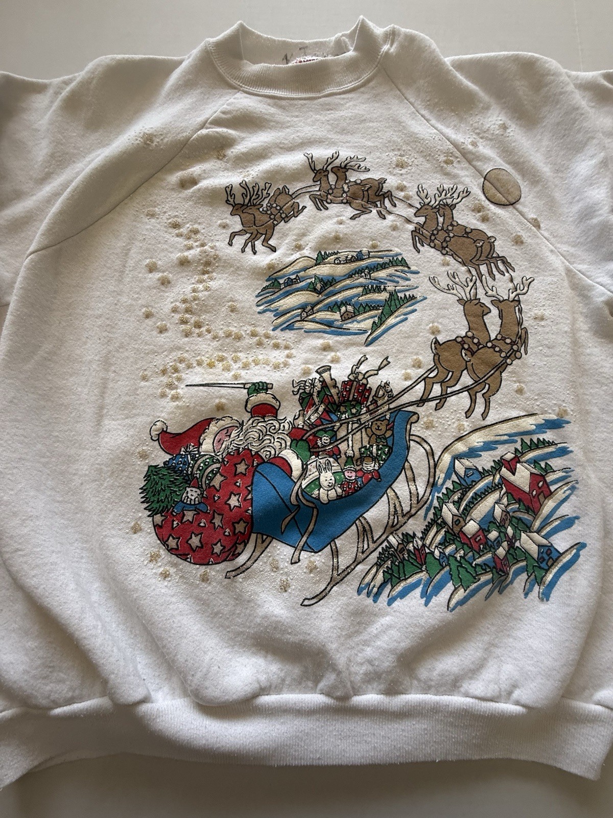 Vintage 80’s Holiday Time XL Santa And Reindeer Long Sleeved Sweatshirt Grandma
