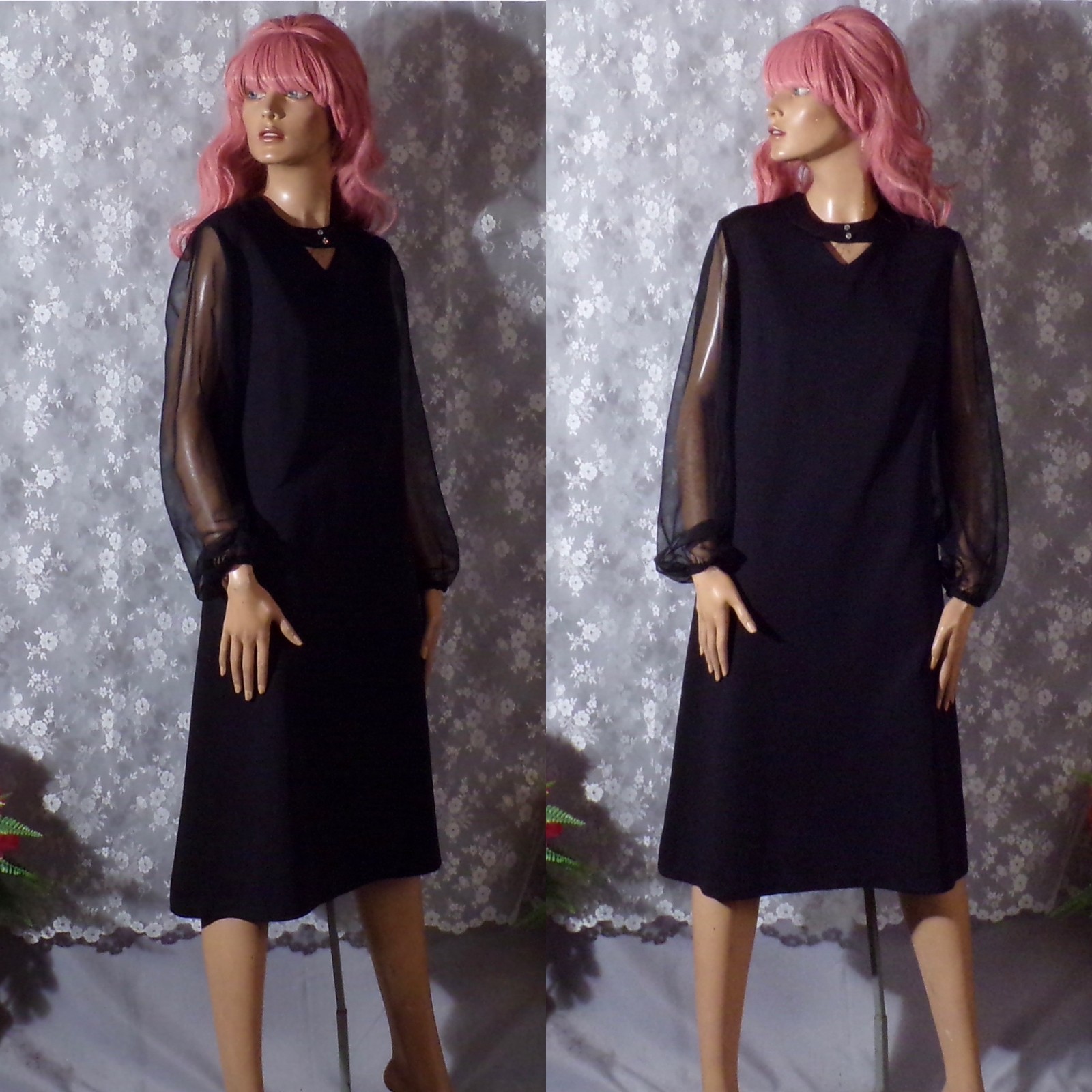 Vintage 70s Black Cocktail Dress Size Medium M/L 1970s Retro Megan Draper Chic