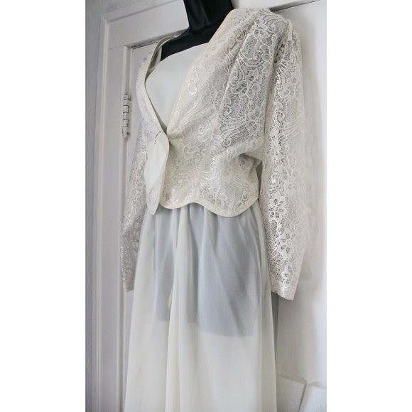 80s Dress Sz 12 L Vintage Ivory Semi Sheer Flared Skirt &Jacket, ck measurement
