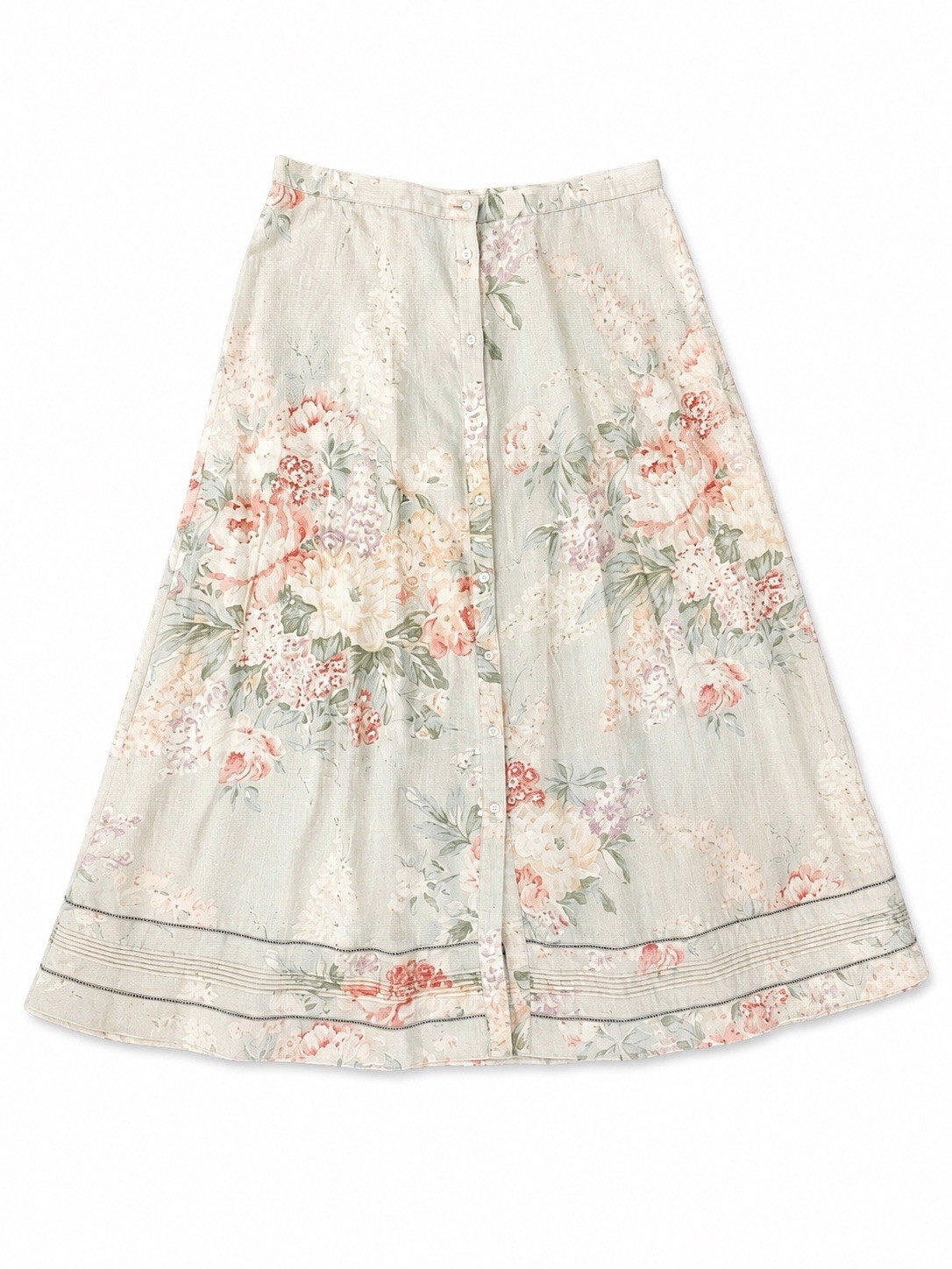 Vintage 1980’s Ralph Lauren 100% Linen Floral Button Front Skirt Sz 14
