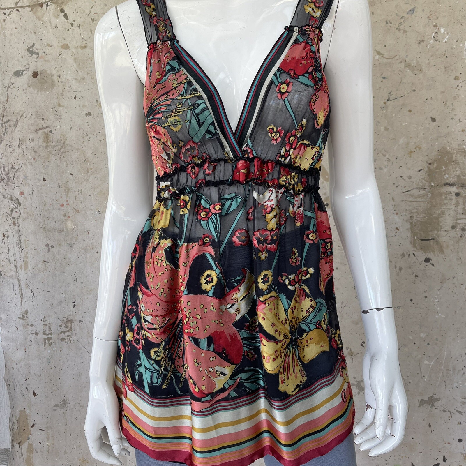 Vtg Y2K Anthropologie Silk Velvet Floral Sleeveless Dressy Top By Hale Bob, S